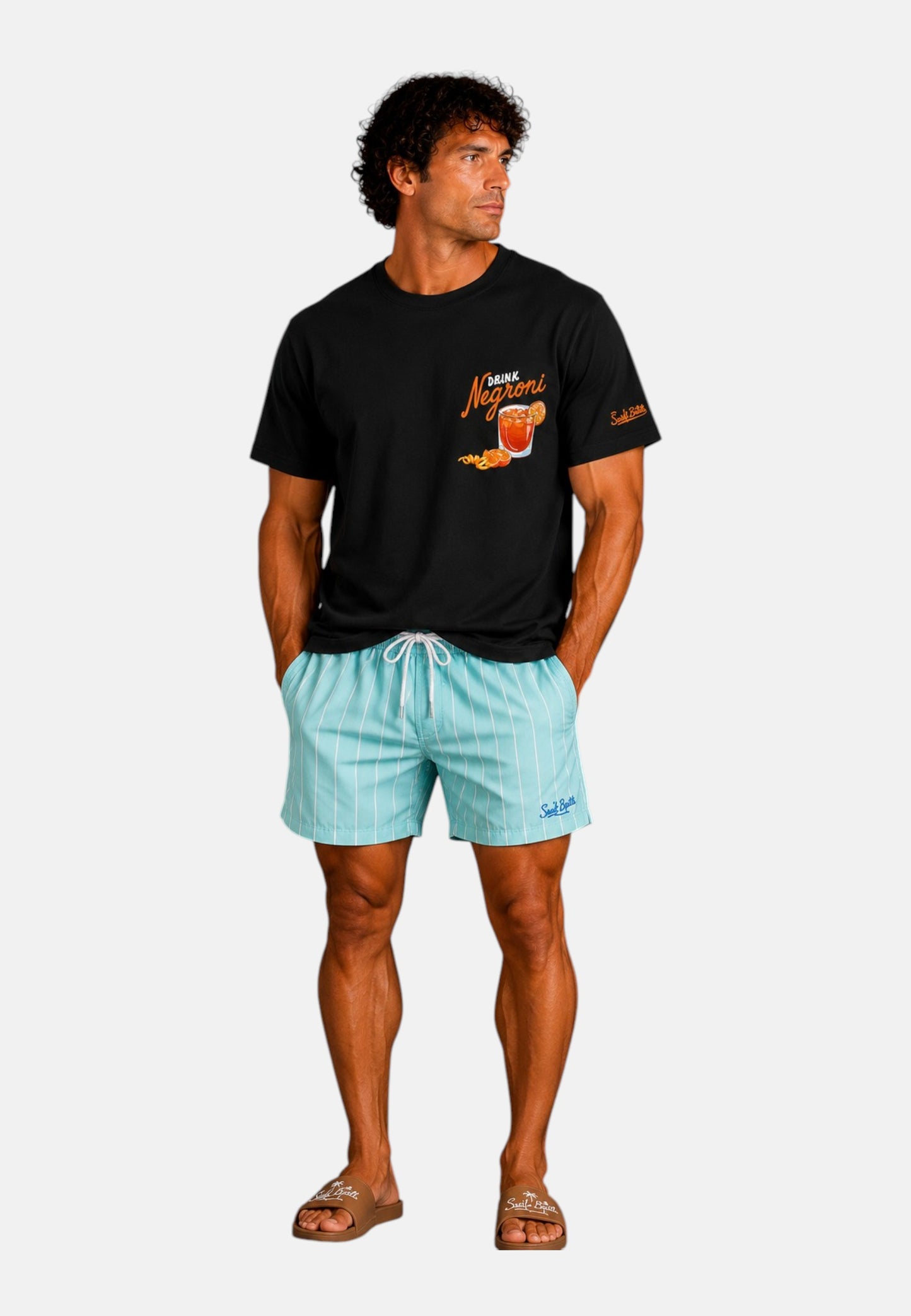 T-Shirt Manica Corta Uomo Mc2 Saint Barth Stampa/Ricamo Fronte E Retro Drink Negroni Portland PRL0002