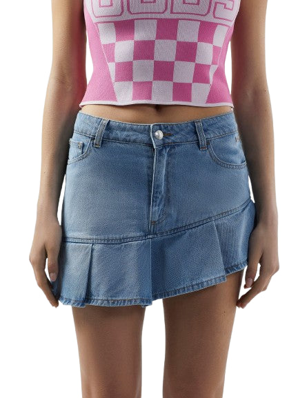 Gonna Corta Donna Gcds In Jeans Pleated Stone Washed
