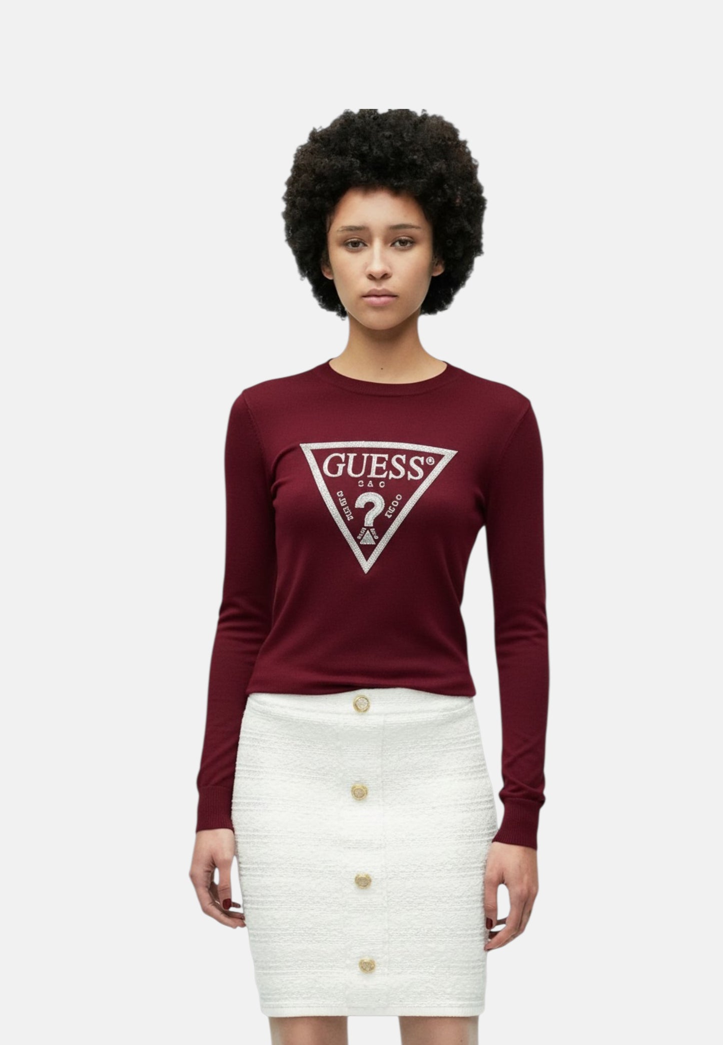 Maglia A Girocollo Donna Guess  Sasha Triangle Logo W6RR49Z2NQ2