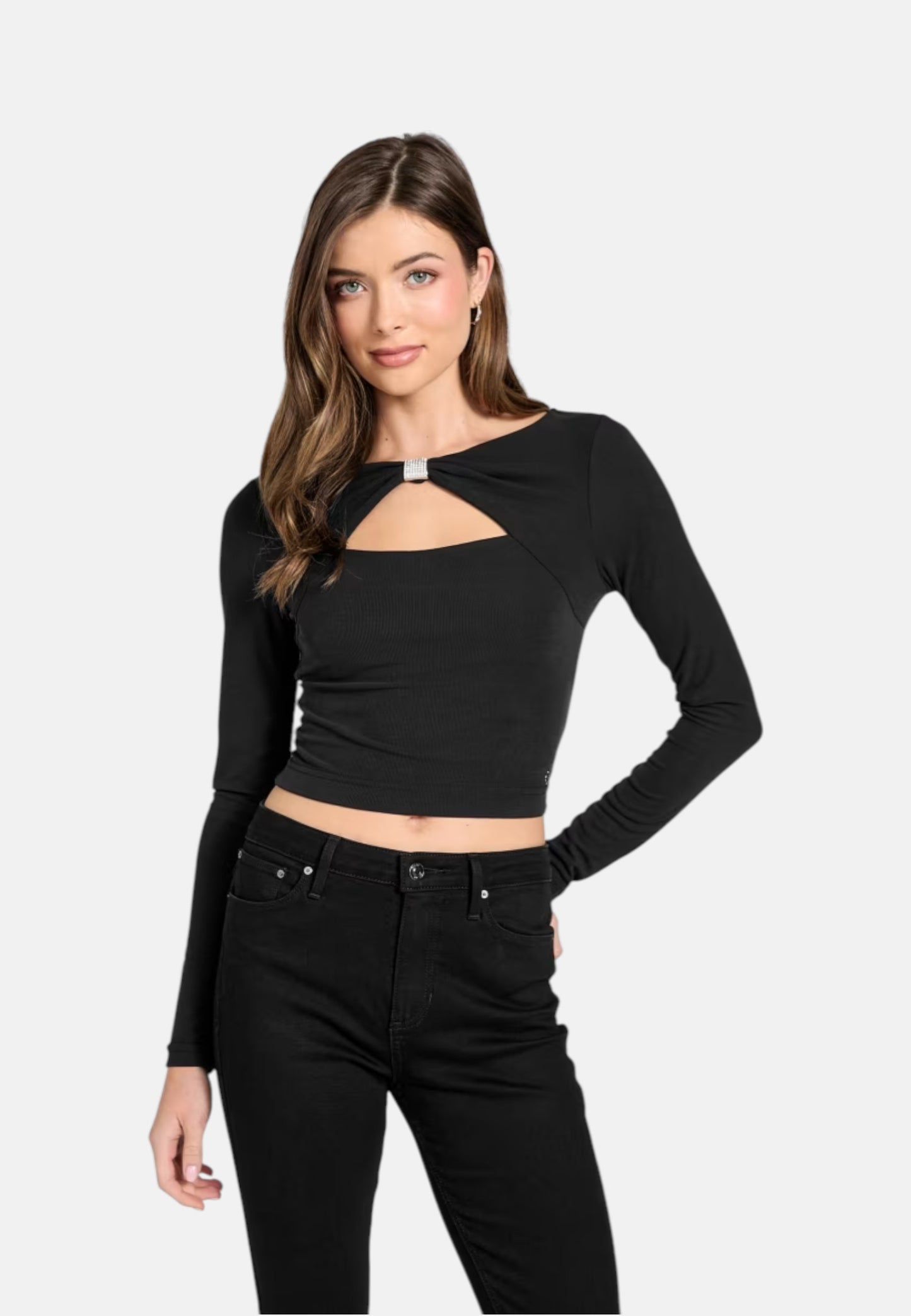 Top Manica lunga Donna Guess  Milena Front Bow W6RP11KAQL2