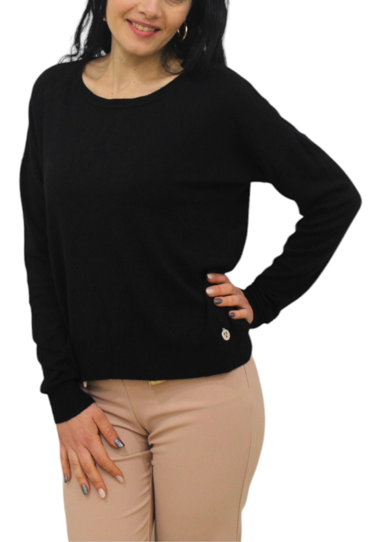 Maglione A Girocollo Donna White Wise Con Spalla Scesa  WW18000