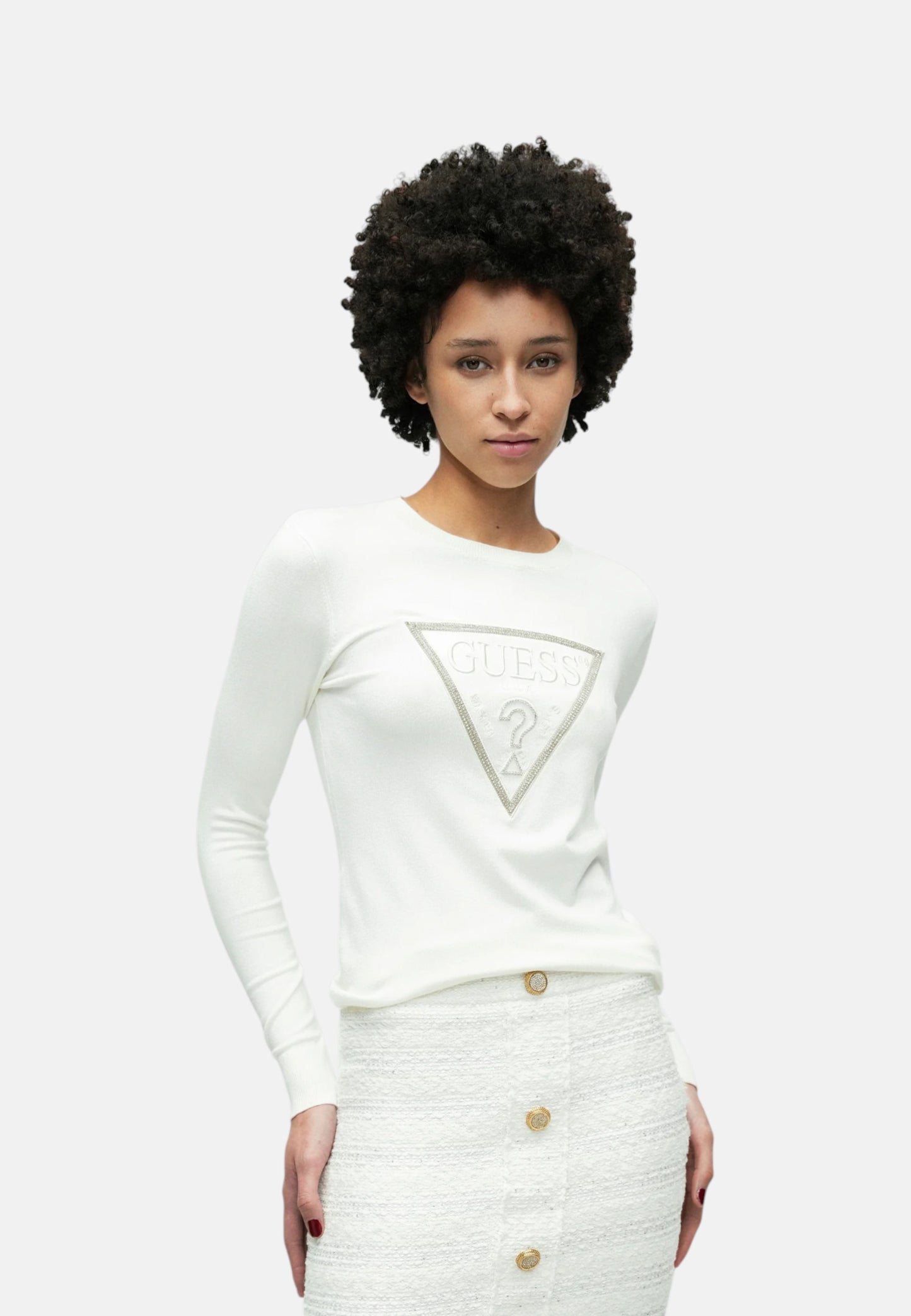 Maglia A Girocollo Donna Guess  Sasha Triangle Logo W6RR49Z2NQ2