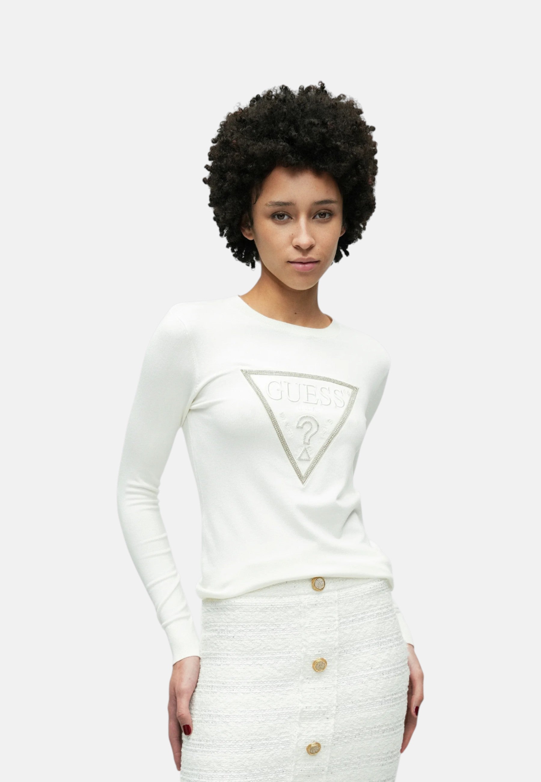 Maglia A Girocollo Donna Guess  Sasha Triangle Logo W6RR49Z2NQ2