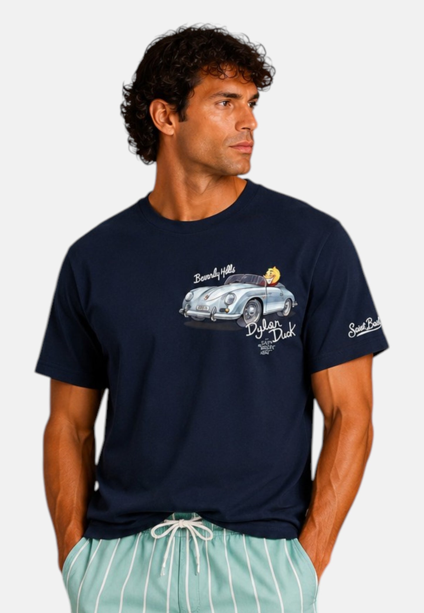 T-Shirt Manica Corta Uomo Mc2 Saint Barth Stampa/Ricamo Fronte E Retro Cpt Dylan Duck Portland PRL0002