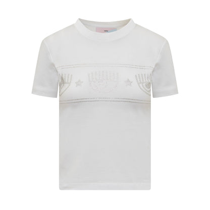 T-Shirt Manica Corta Donna Chiara Ferragni  Maxi Logomania Strass 74CBHG02CJG01