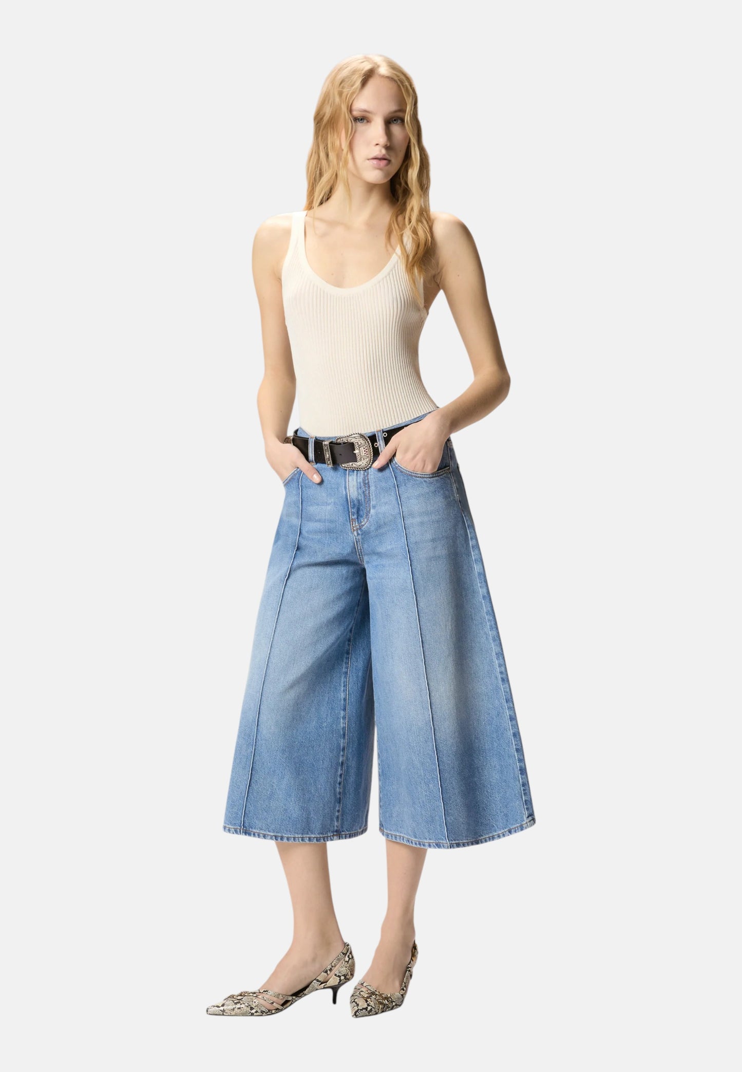 Jeans Wide Leg Donna Pinko Bermuda Cloudy Blue Denim Burkina 104646A32Q
