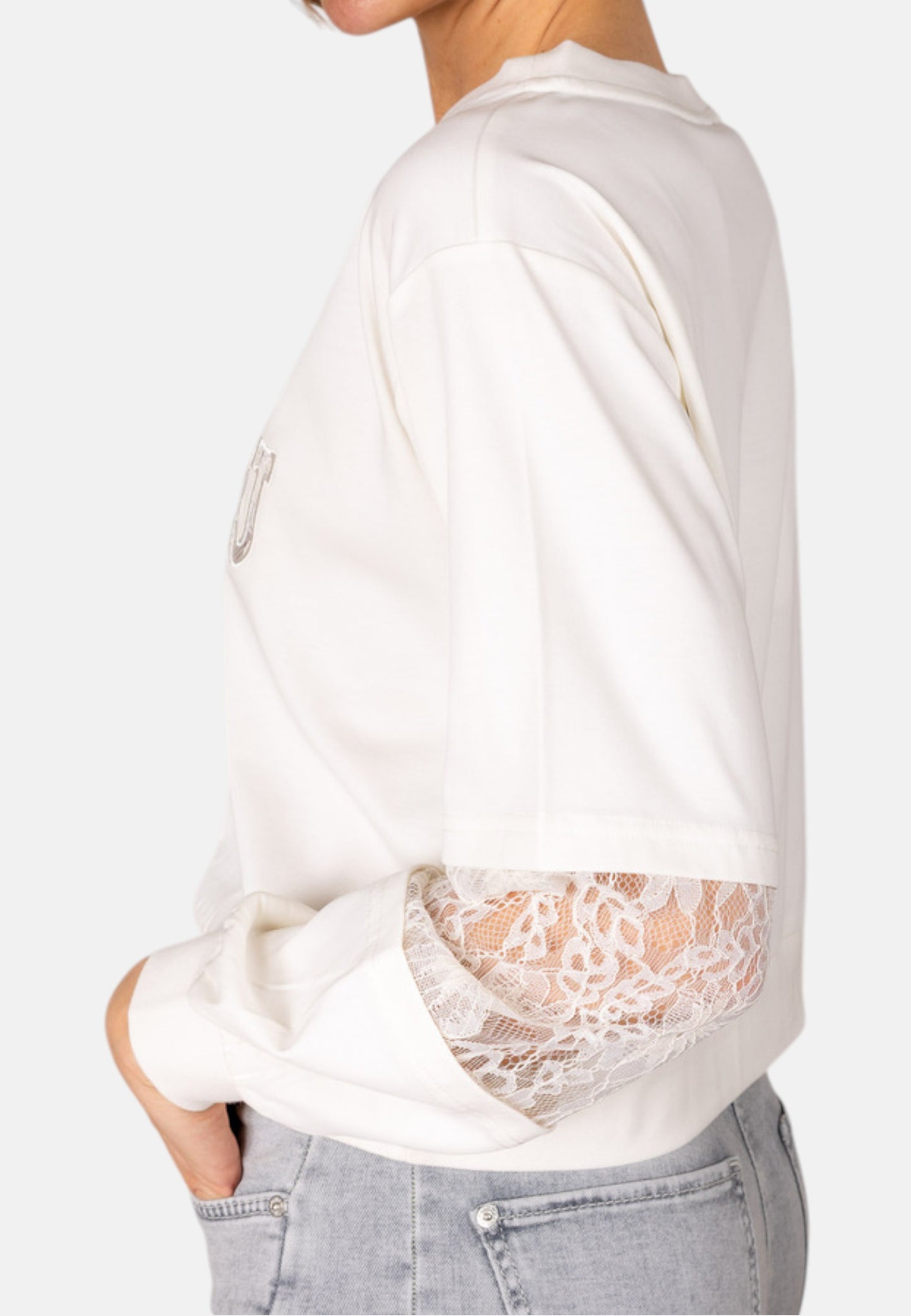 Felpa A Girocollo Donna Liu Jo Con Inserti In Pizzo  TA6282J3855