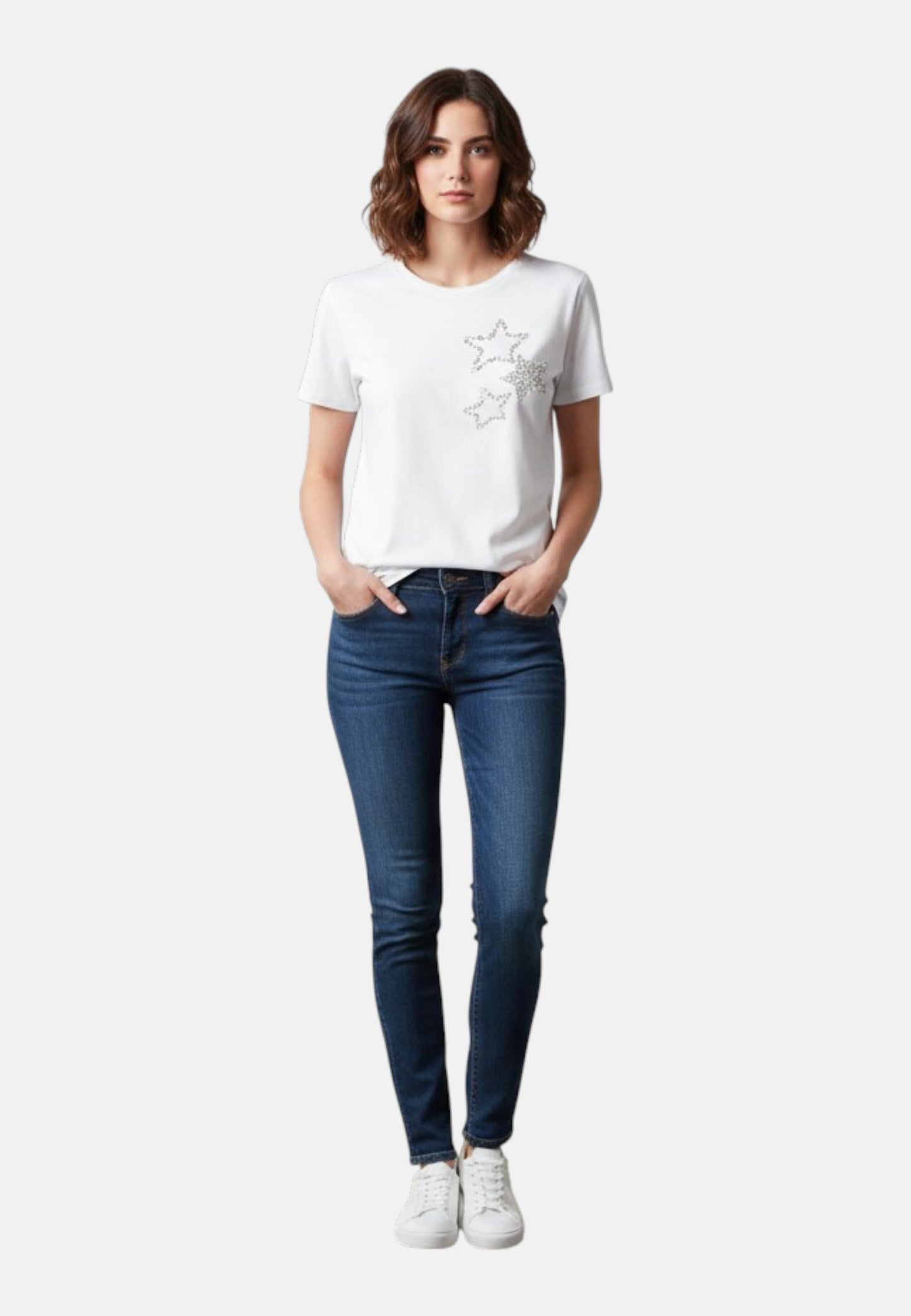 T-Shirt Manica Corta Donna Liu Jo Ricamata Stars Crystal CA6350J6308