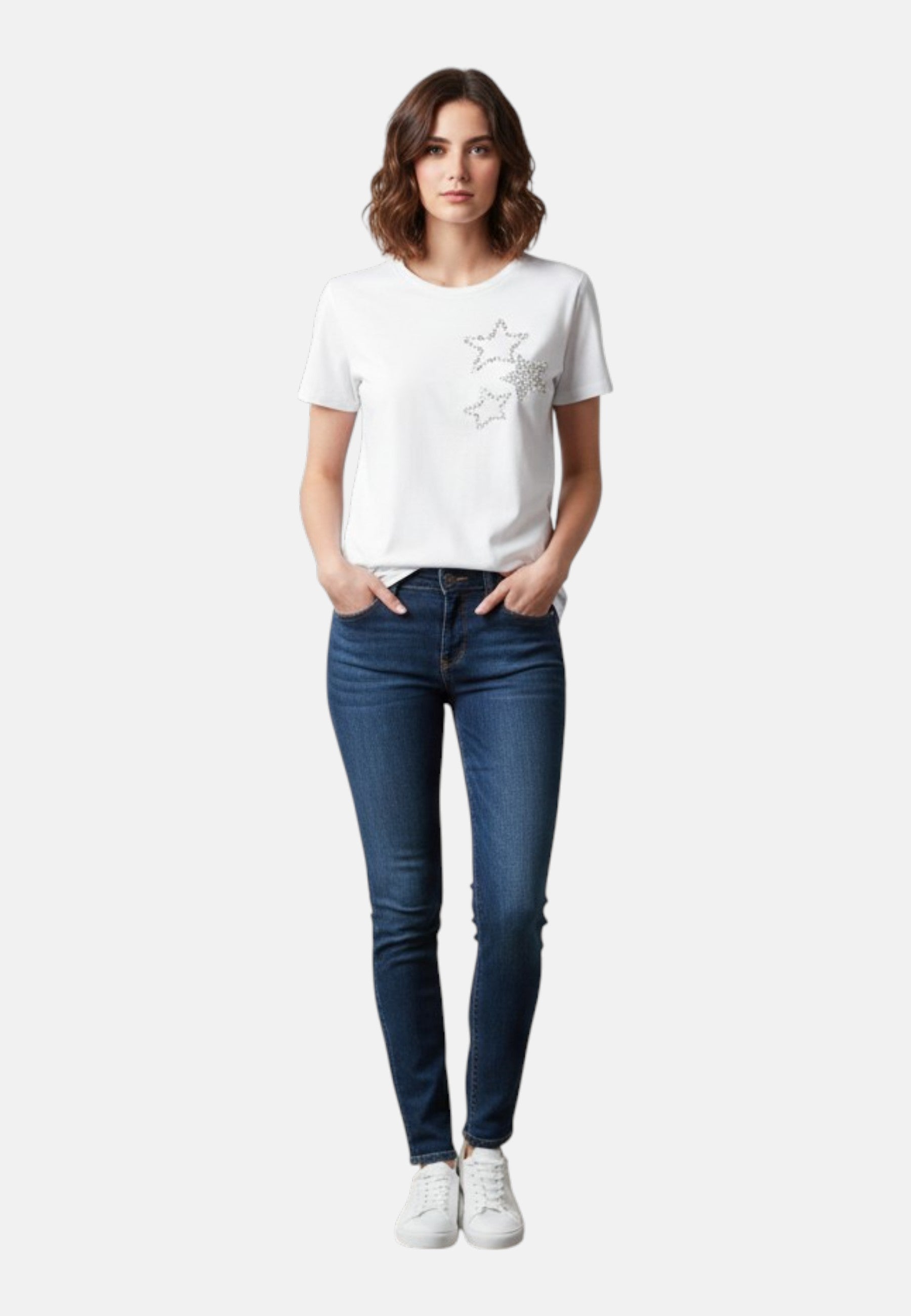 T-Shirt Manica Corta Donna Liu Jo Ricamata Stars Crystal CA6350J6308