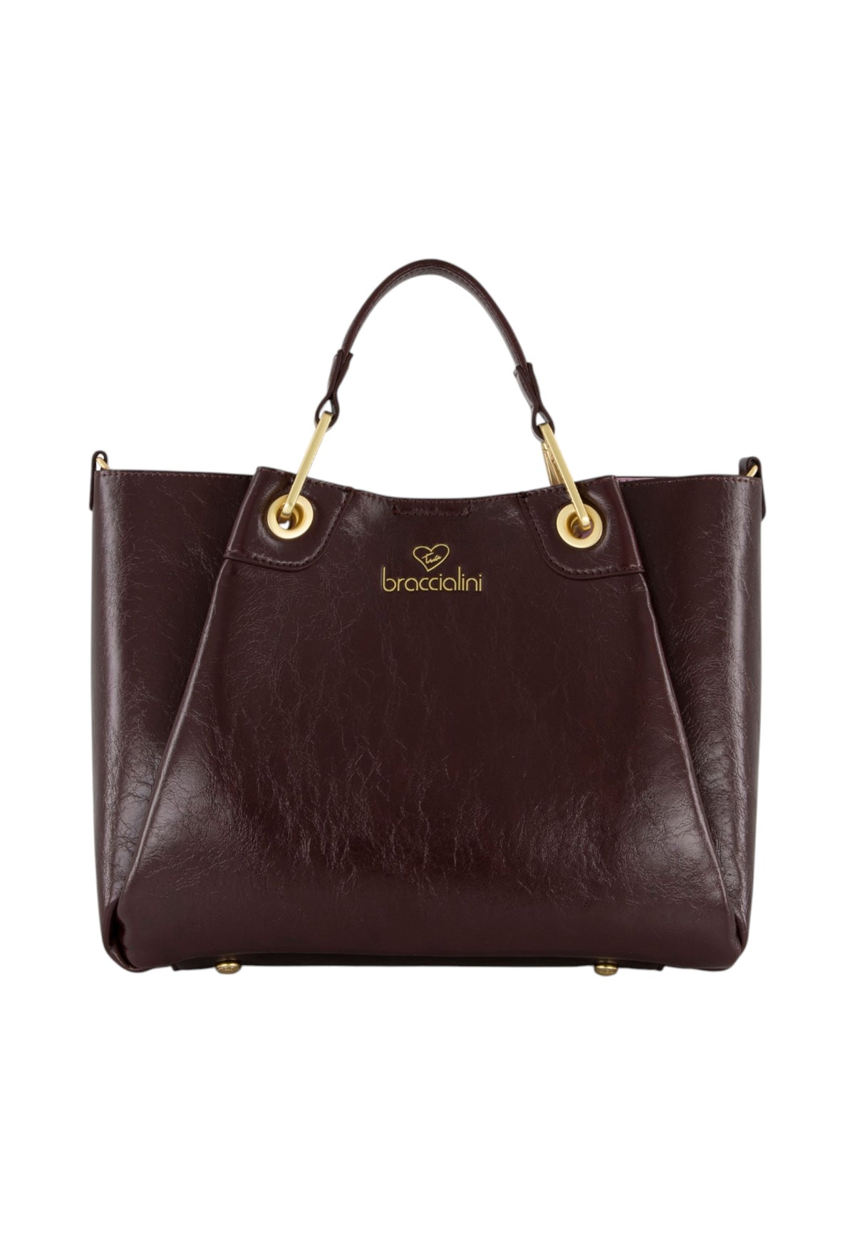 Borsa A Mano Donna Braccialini A Bauletto, Doppio con tracolla removibile e regolabile, Chiusura con clip, Con pochette interna removibile, Finitura lucida effetto spiegazzato, Dimensioni: 31 x 13 x 23 Cm Amy B19191YY