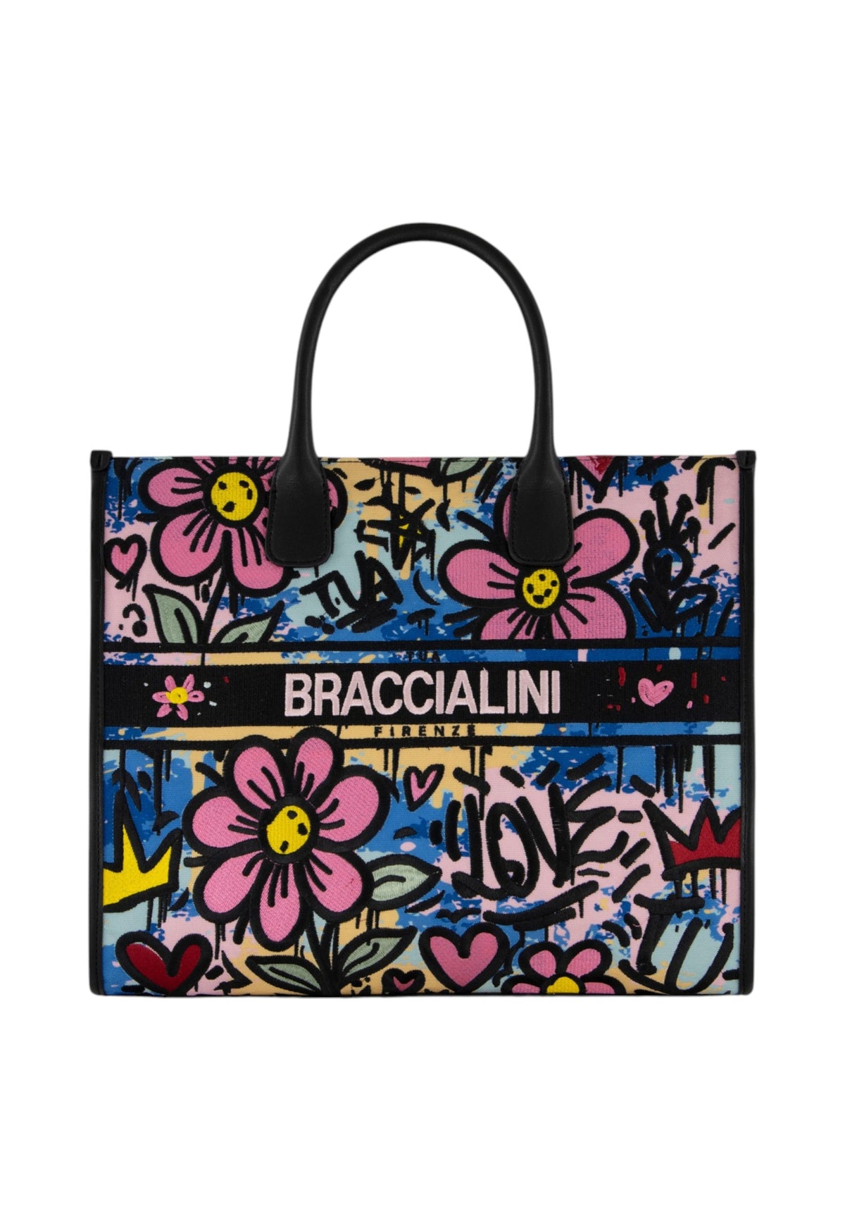 Borsa A Mano Donna Braccialini Tote, Doppio con tracolla removibile e regolabile, Chiusura con zip, Due tasche interne, una con zip e una aperta, Motivo jacquard con ricami e dettagli graffiti, Dimensioni: 35.5 x 17 x 29 Cm Jacquard B19290TY