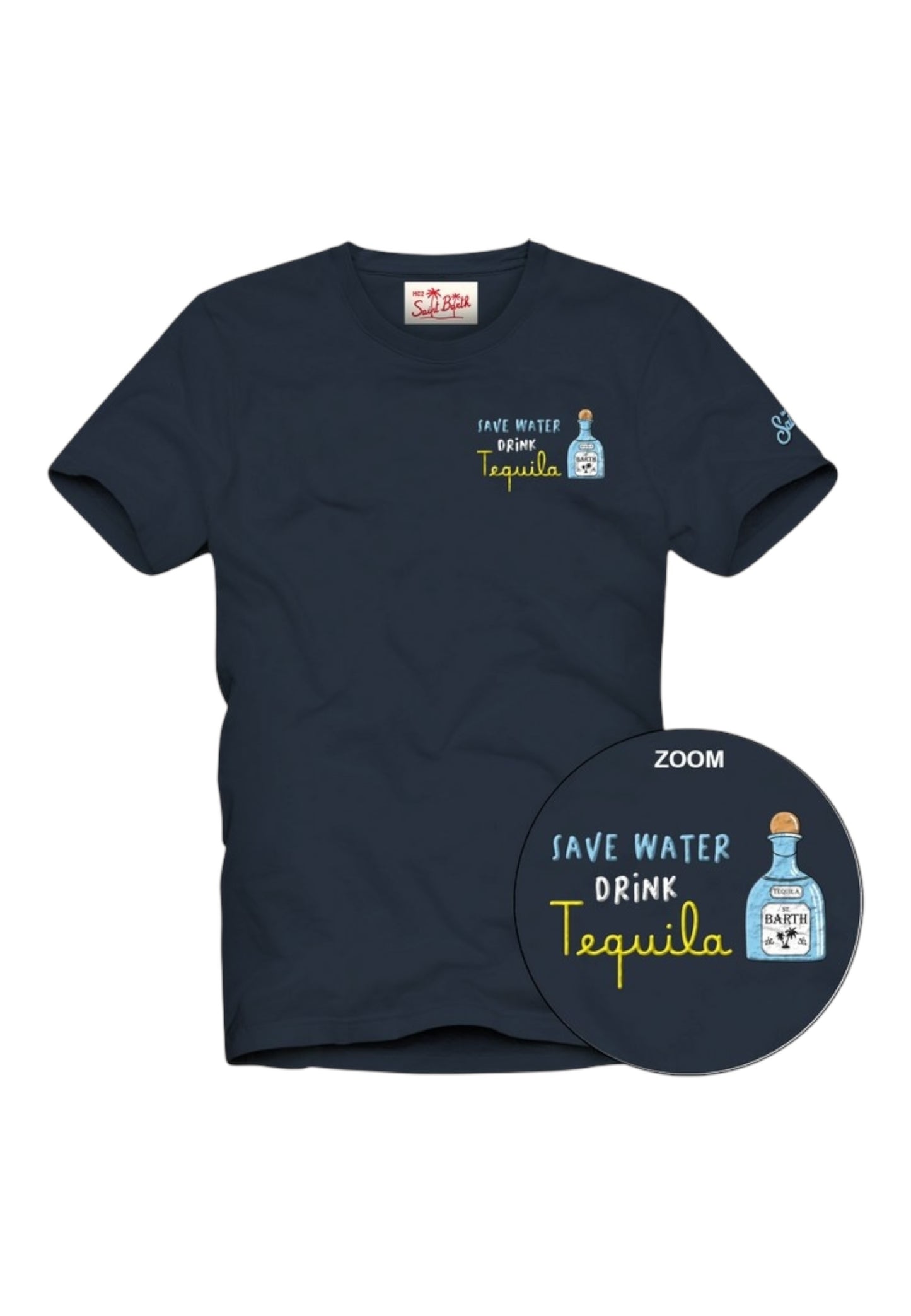 T-Shirt Manica Corta Uomo Mc2 Saint Barth Stampa E/O Ricamo Frontale Save Tequila Drink Portofino POT0001