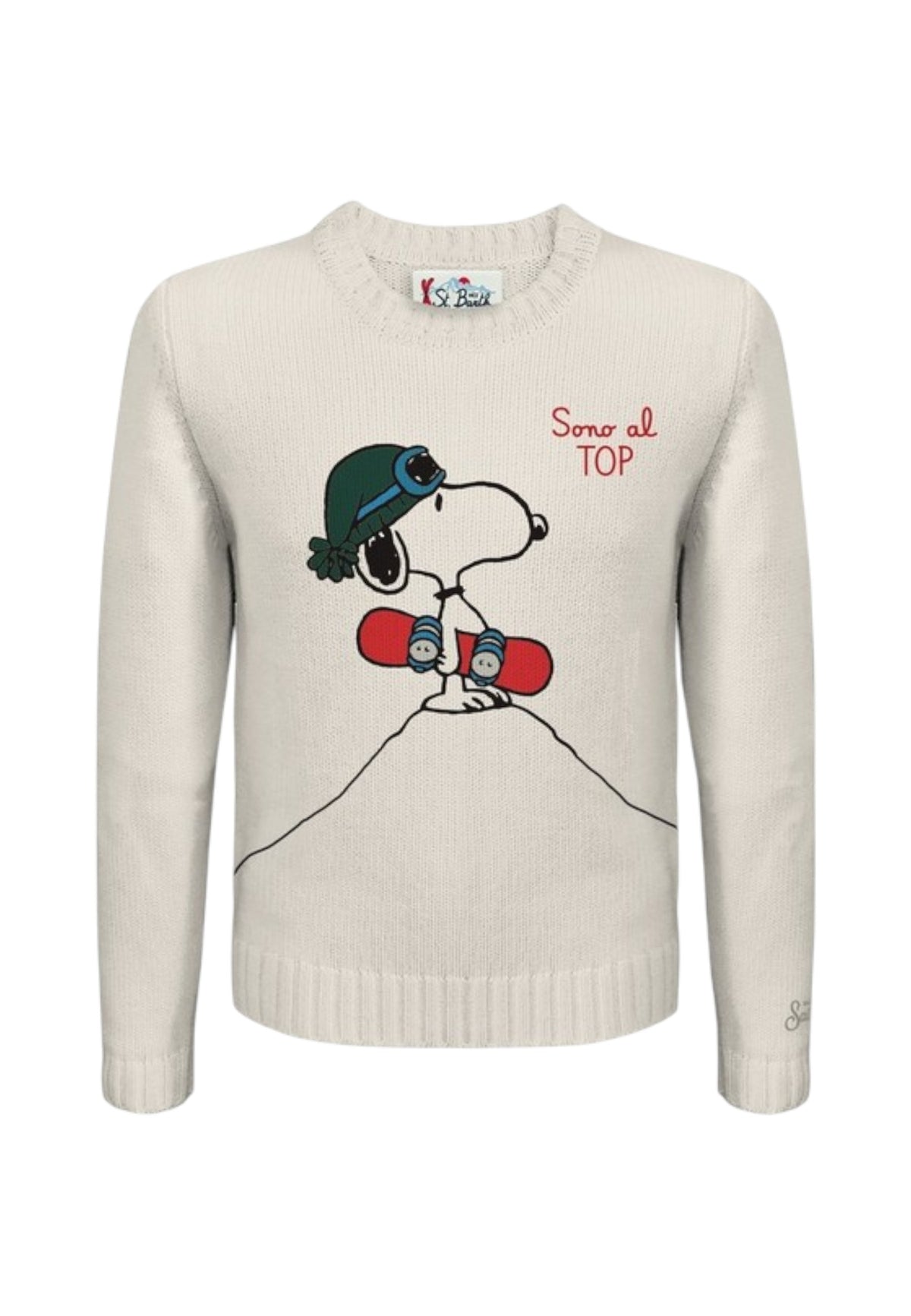 Maglione A Girocollo Uomo Mc2 Saint Barth Maniche Lunghe, Polsi E Fondo A Coste, Snoopy In Tenuta Da Snowboard Bombardino Light BOMD005-SNOOPY-SNOW-BOARDER