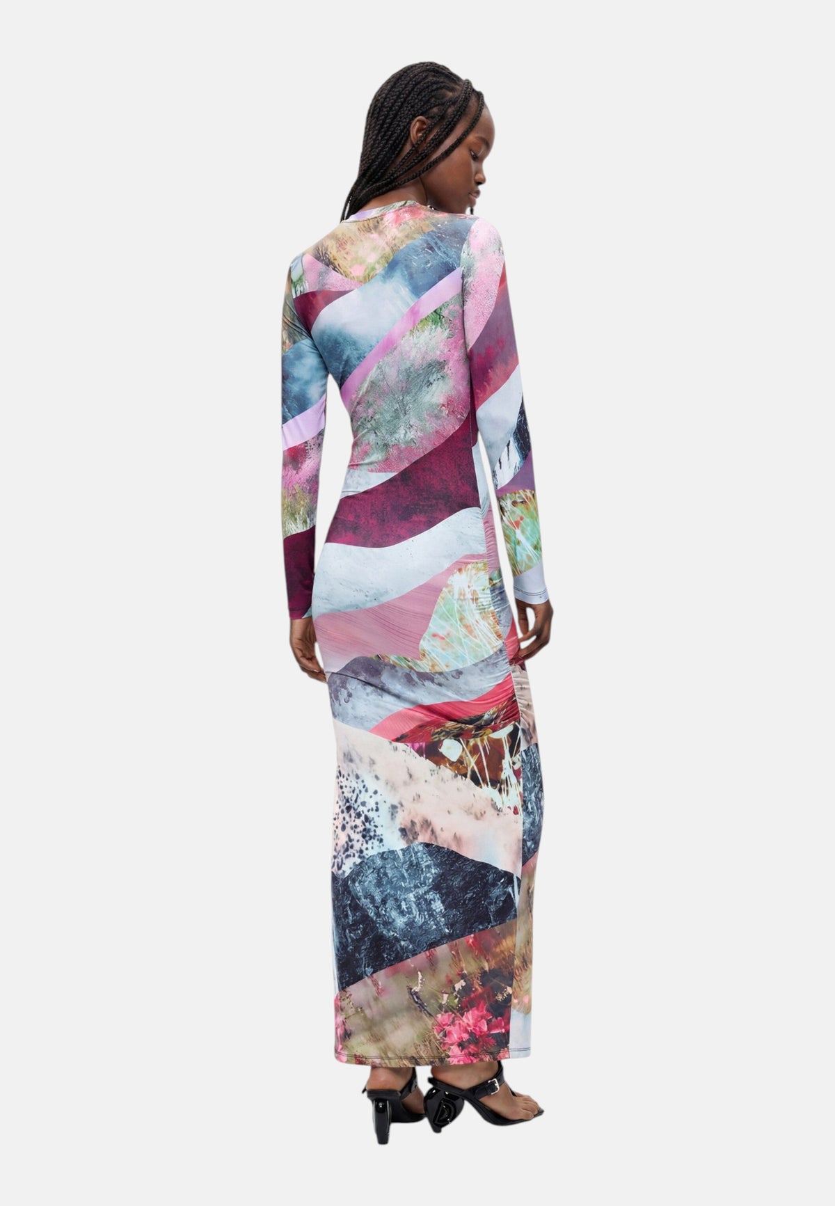 Vestito Lungo Donna Desigual Motivo astratto, Fit slim, Manica lunga, Orlo asimmetrico Helsinki 26WWVK31