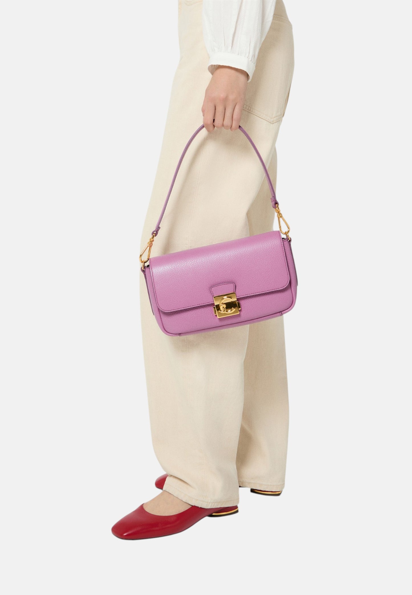Borsa A Spalla Donna Coccinelle In Pelle Martellata Coccinelle C-Me Lock Medium E1U4K120201