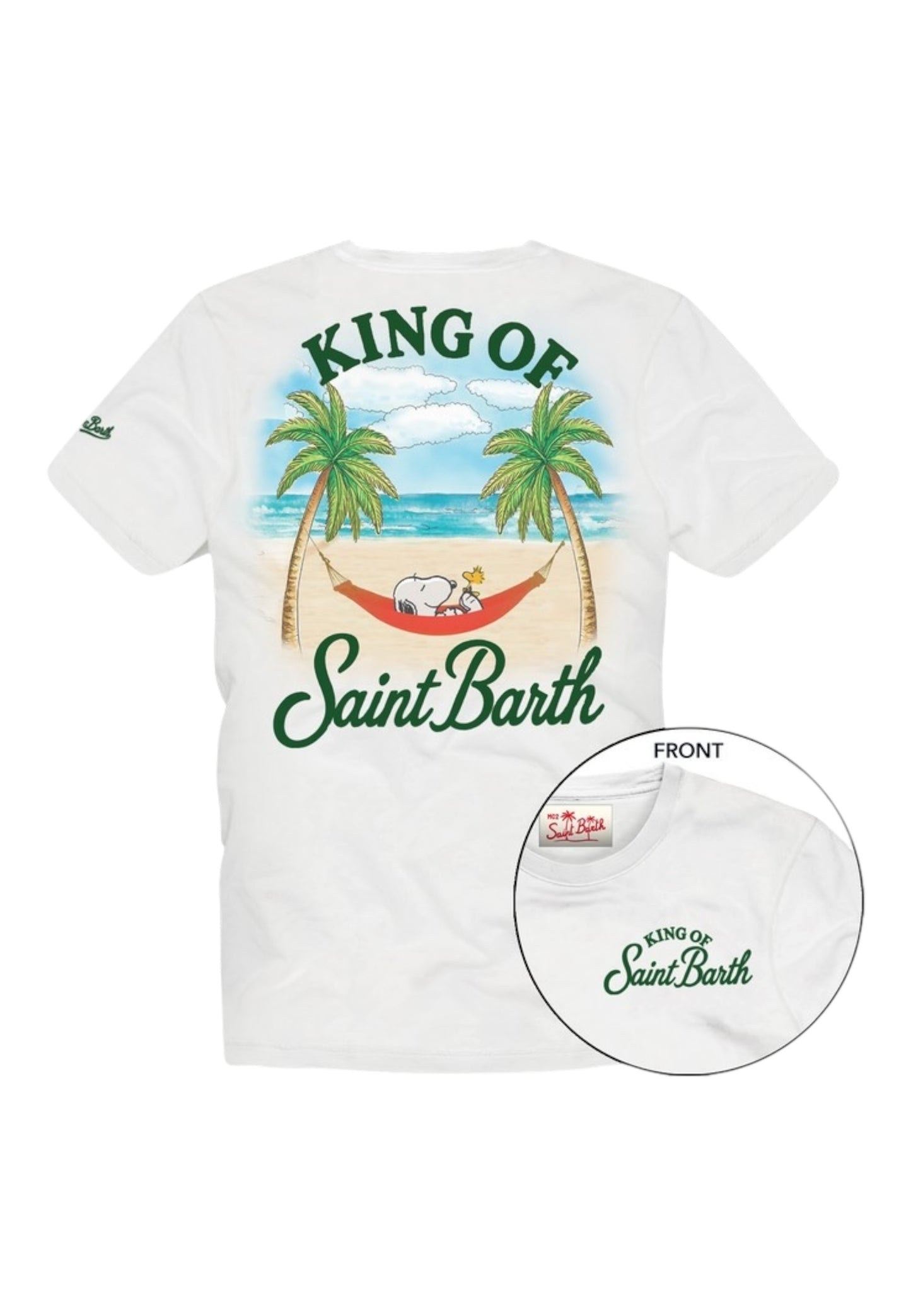 T-Shirt Manica Corta Uomo Mc2 Saint Barth Stampa/Ricamo Fronte E Retro Snoopy King Portland PRL0002