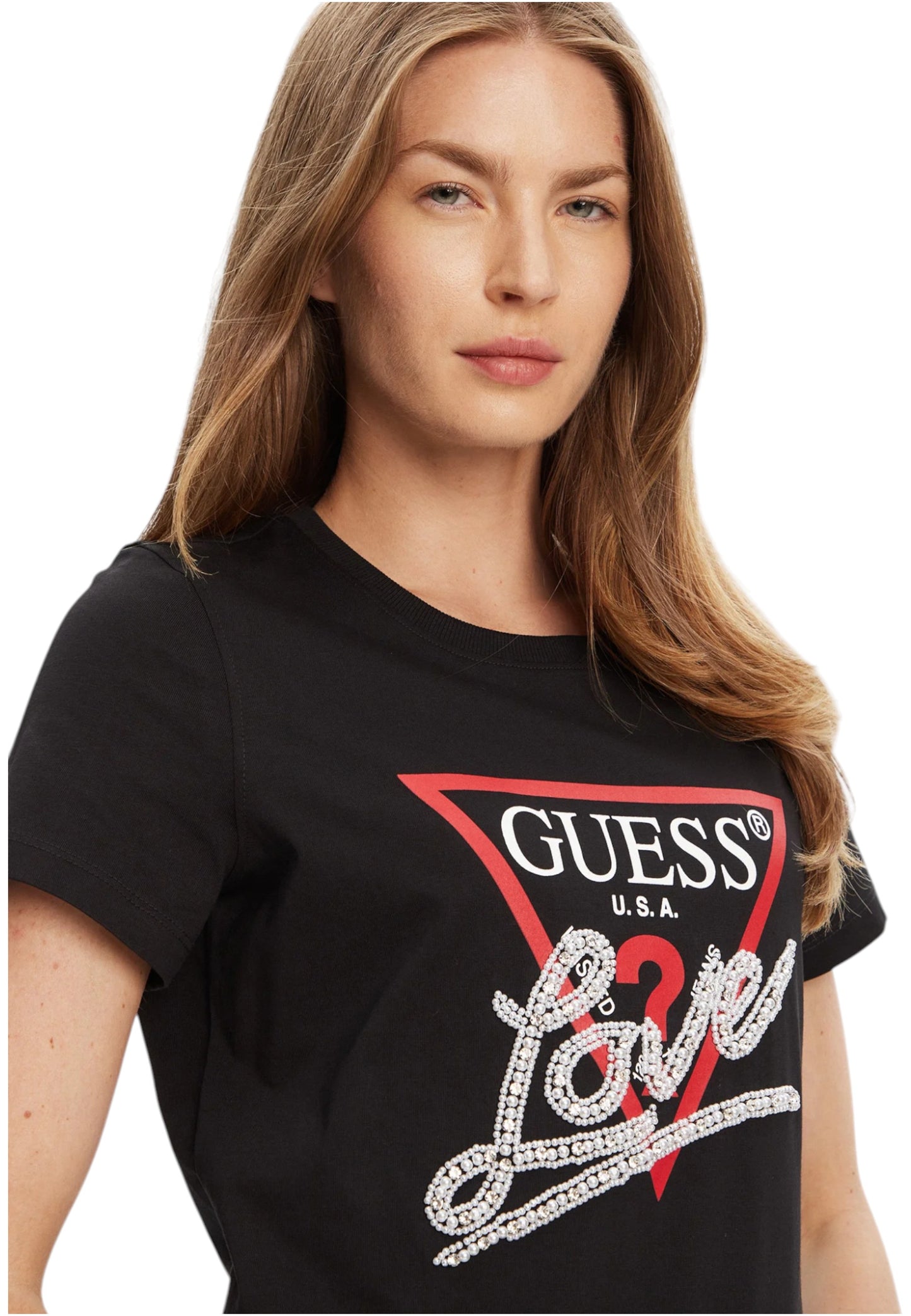 T-Shirt Manica Corta Donna Guess  Pearls Love Triangle W5YI40I3Z14