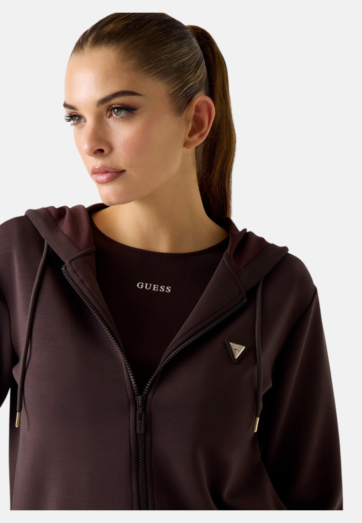 Felpa Con Cappuccio Donna Guess Zip intera Olympe V4YQ06KCAY2