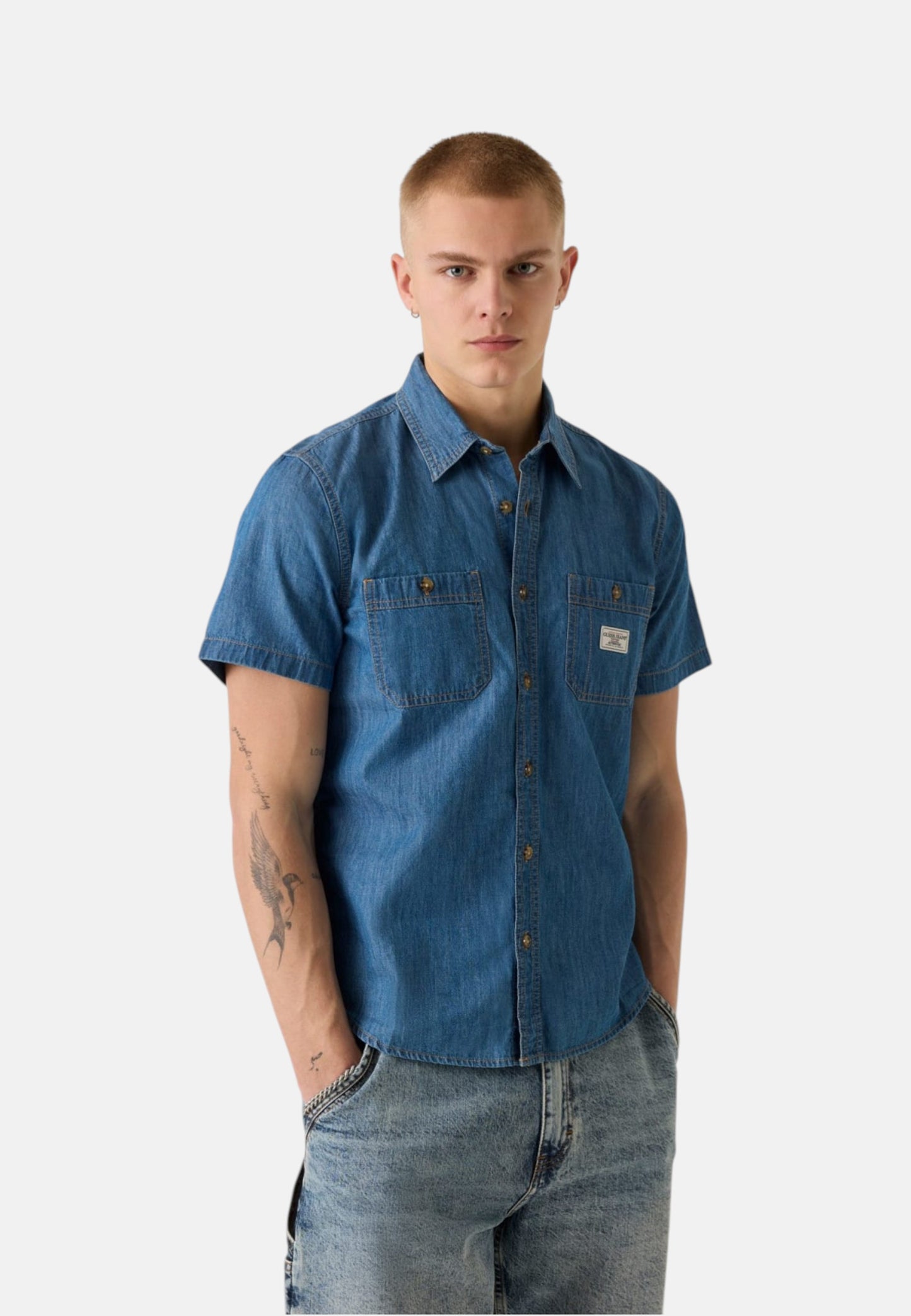 Camicia Manica Corta Uomo Guess In Denim Gj Regular M6GH09D5NY3