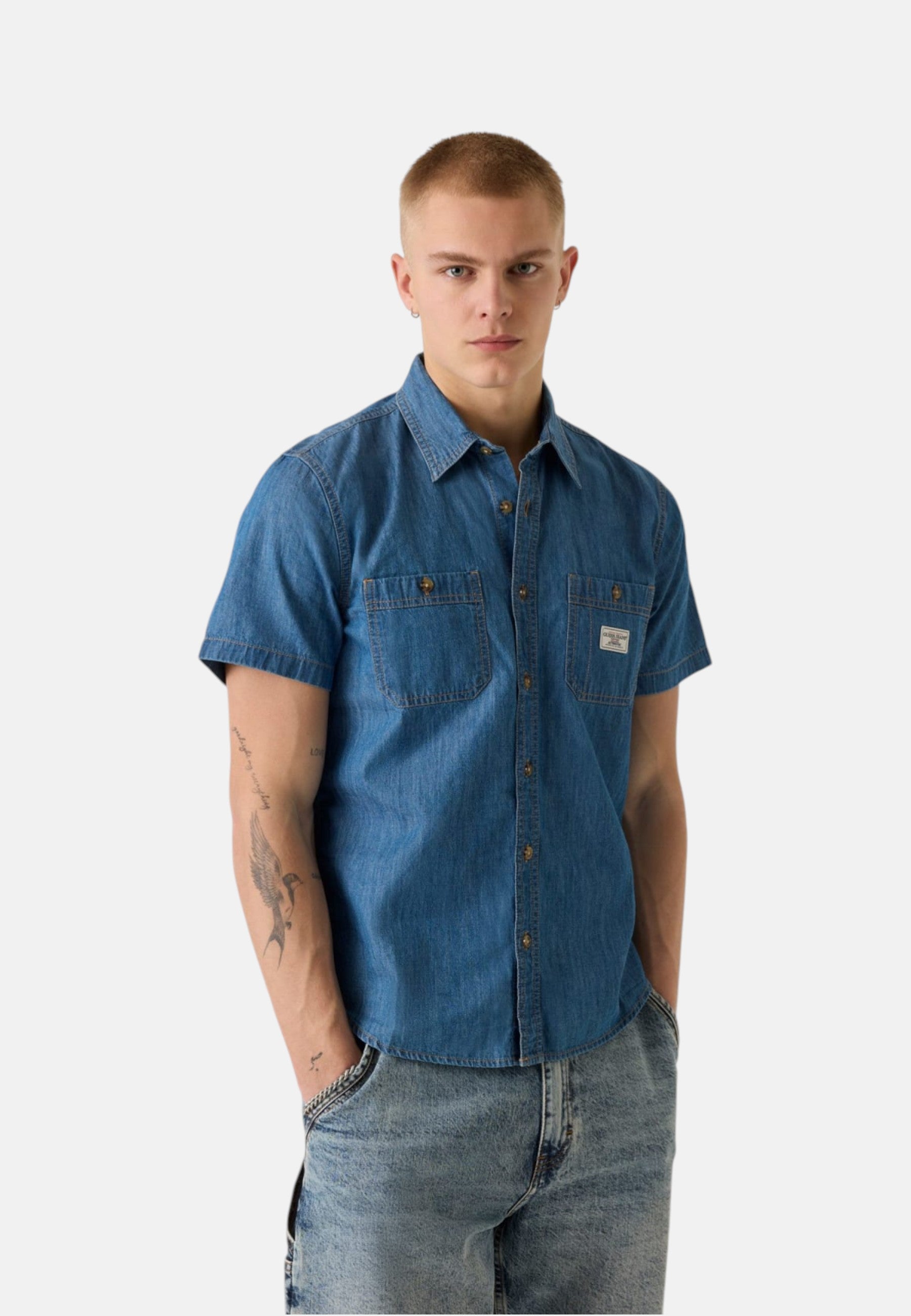 Camicia Manica Corta Uomo Guess In Denim Gj Regular M6GH09D5NY3
