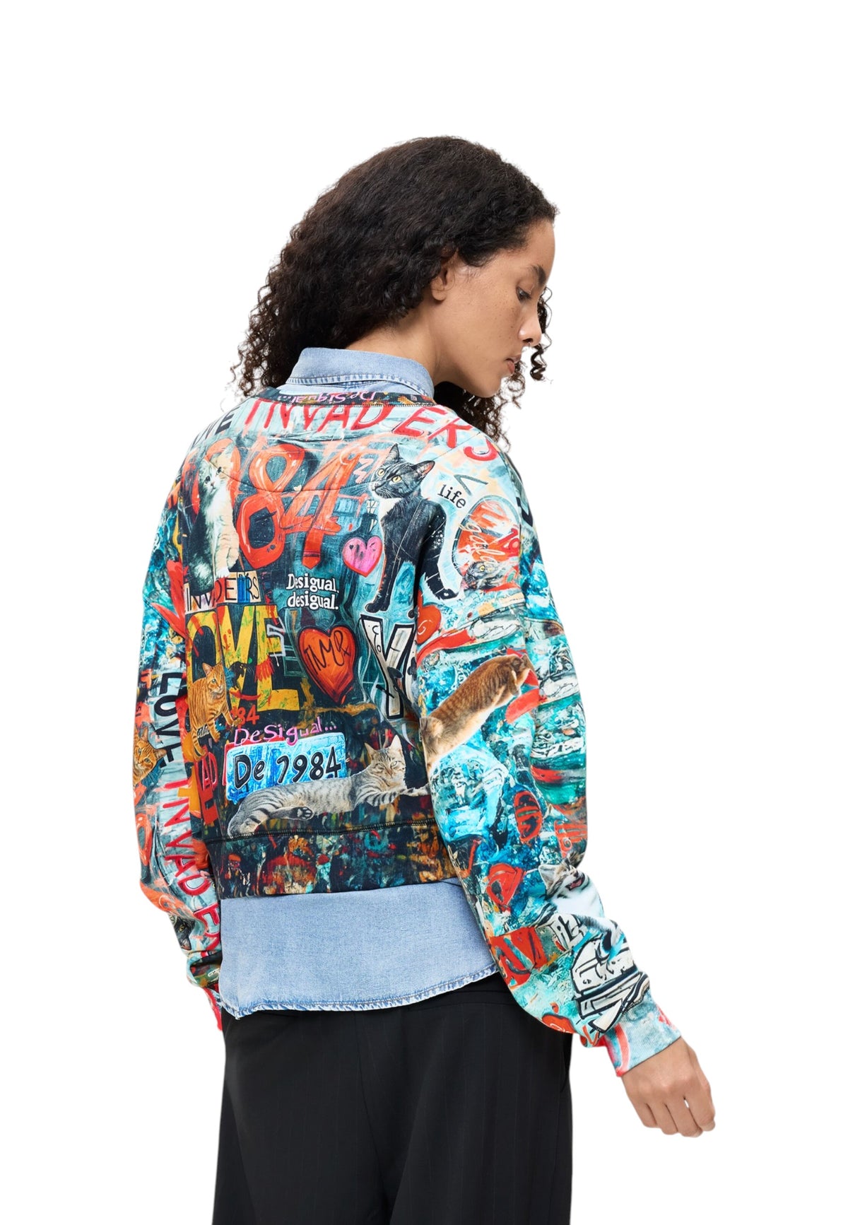 Felpa A Girocollo Donna Desigual Motivo grafico, Fit regular, Manica lunga Cats 26WWSK07