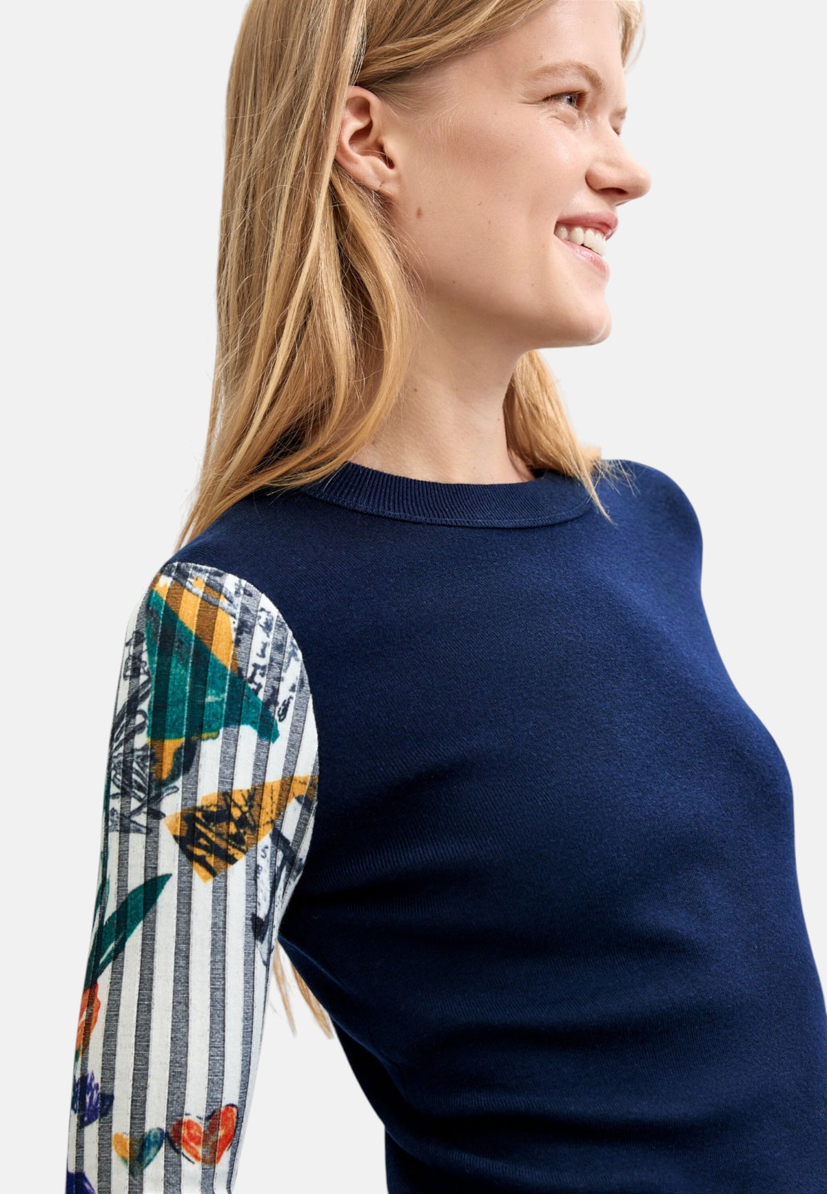Maglione A Girocollo Donna Desigual Motivo floreale, Fit regular, Maglia fine, Poliestere riciclato Marino 26WWJF28