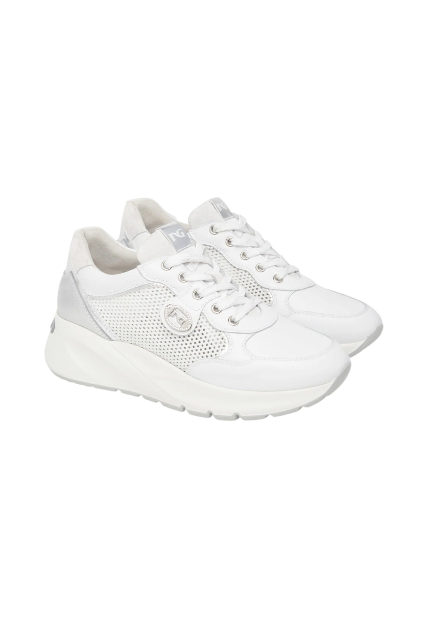 Sneakers Basse Donna Nero Giardini In Pelle Con Inserti Laterali In Tessuto Mesh E Logo Metallico  E615180D