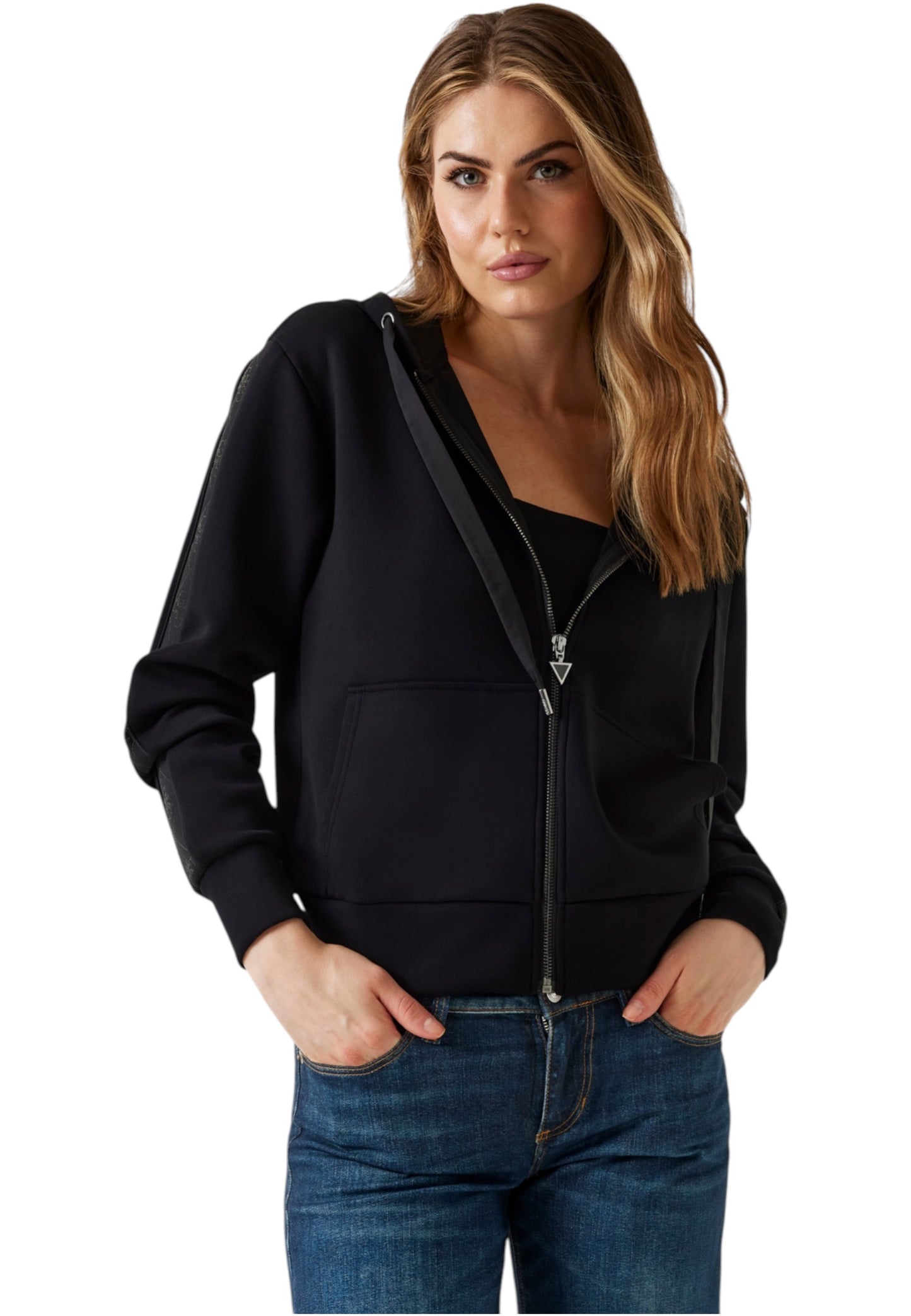 Felpa Con Zip Donna Guess Con Cappuccio New Hooded Scuba W5YQ05KBYE2