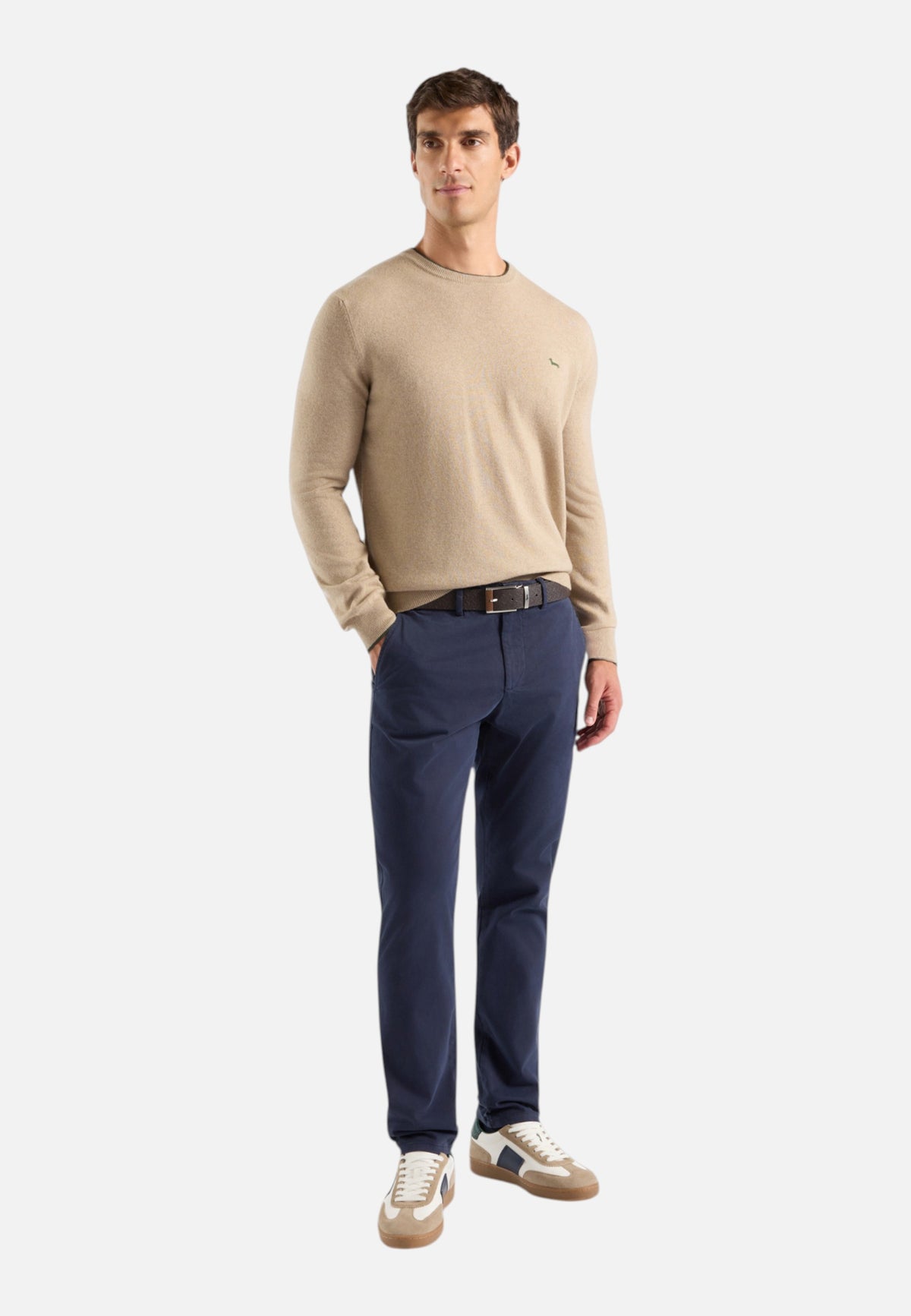 Maglione A Girocollo Uomo Harmont & Blaine Misto lana e cashmere, Dettagli a contrasto, Regular Fit, Finiture a costine, Logo Harmont & Blaine  HRR007030187