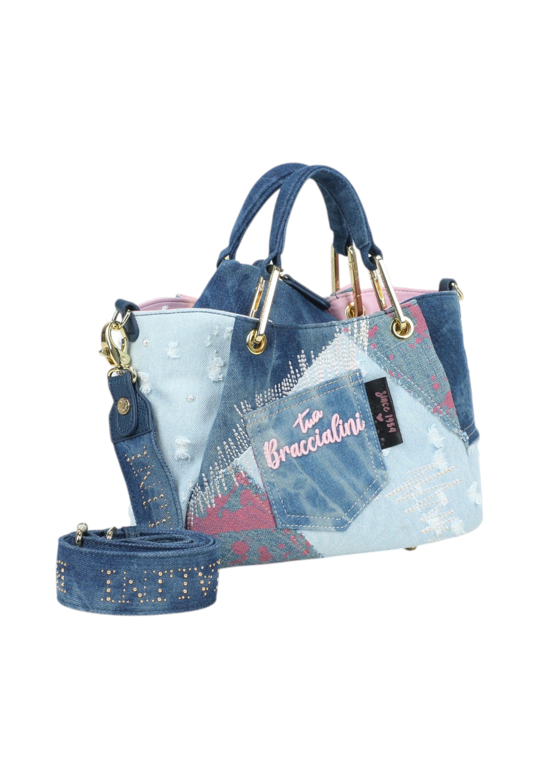 Borsa A Mano Donna Braccialini Small Con Doppio Manico Con Tracolla Amy Jeans B18820TY
