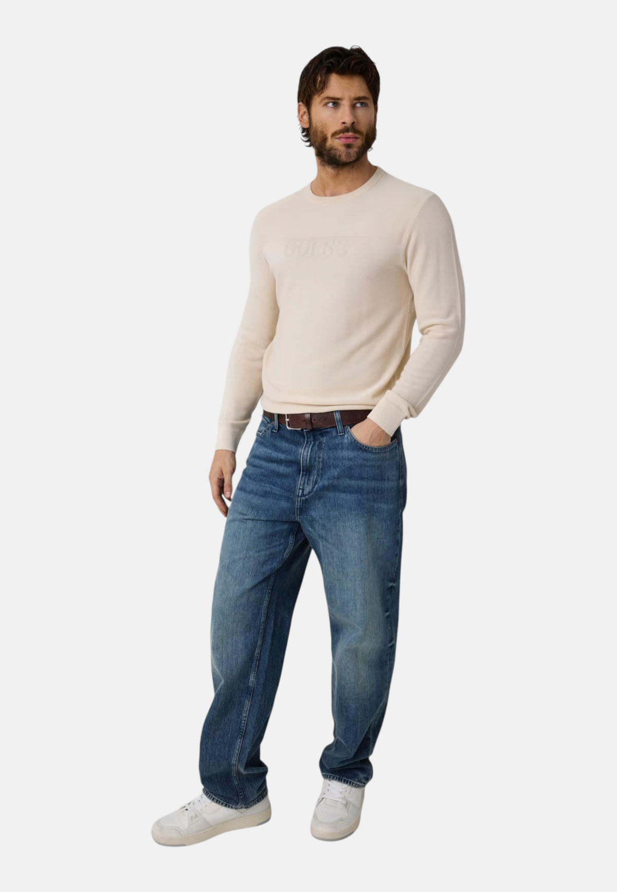 Maglione A Girocollo Uomo Guess Stitched Logo Mike M6YR17Z0922