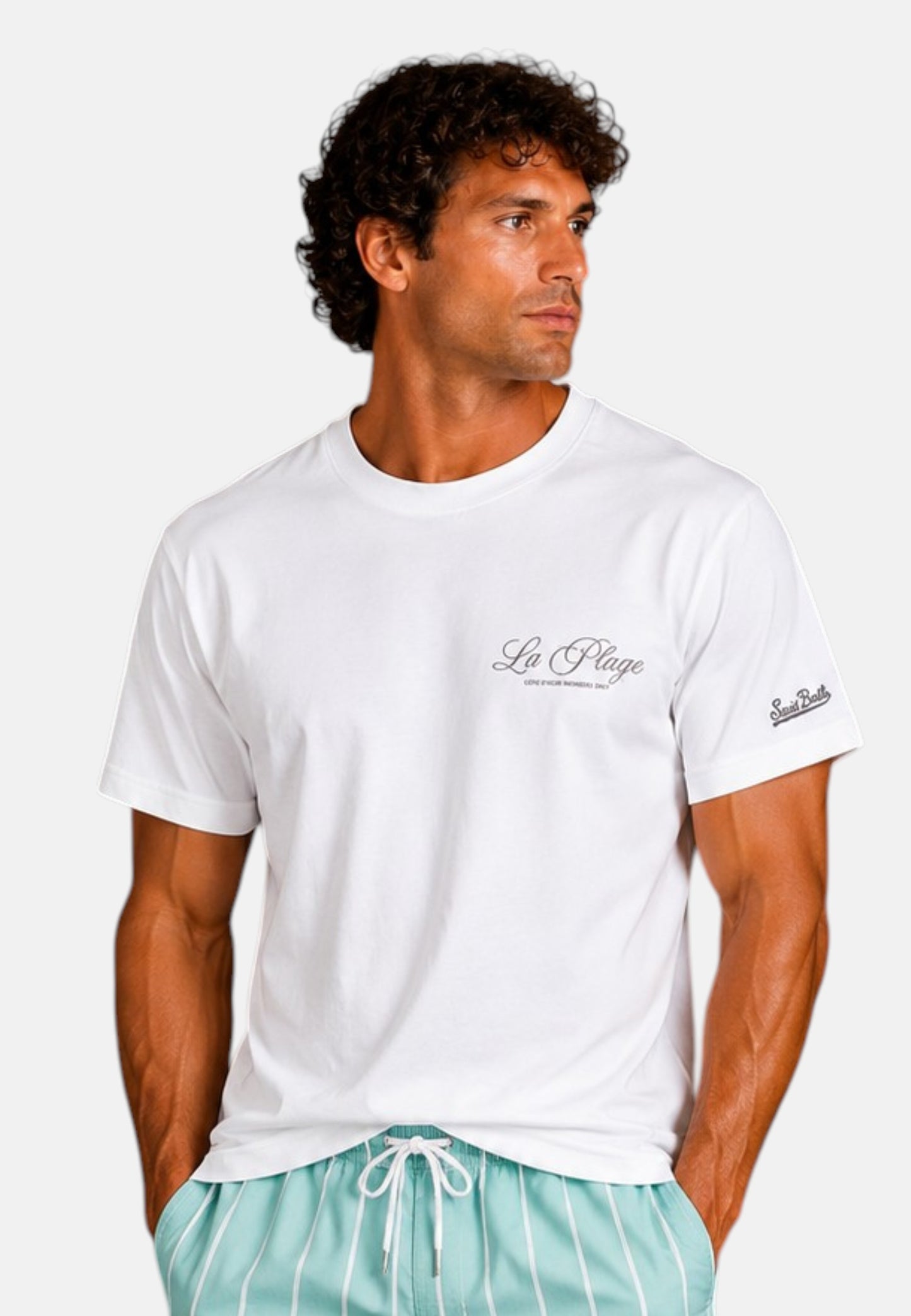 T-Shirt Manica Corta Uomo Mc2 Saint Barth Stampa/Ricamo Fronte E Retro La Plage Portland PRL0002