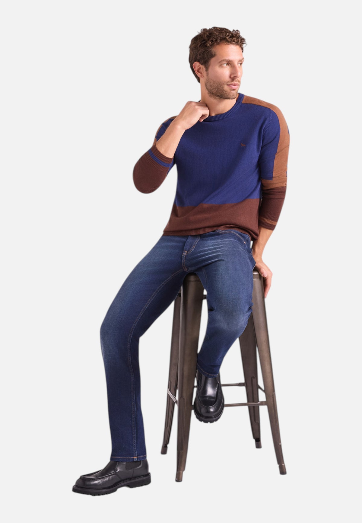 Maglia A Girocollo Uomo Harmont & Blaine Misto cotone e lana, Design color block, Regular Fit, Finiture a costine, Logo Harmont & Blaine  HRR908030788
