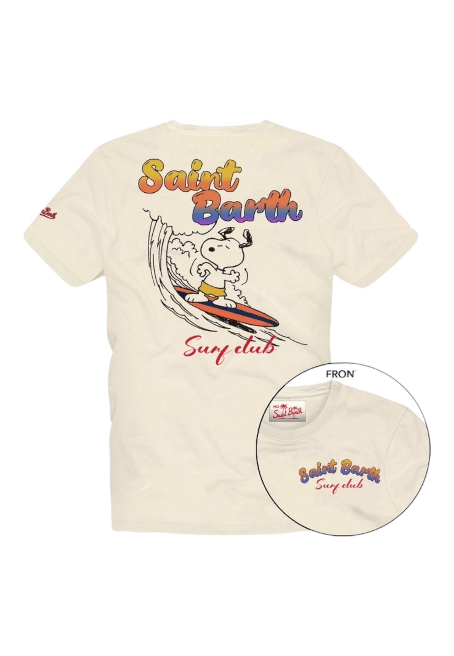 T-Shirt Manica Corta Uomo Mc2 Saint Barth Stampa/Ricamo Fronte E Retro Snoopy Waves Portland PRL0002