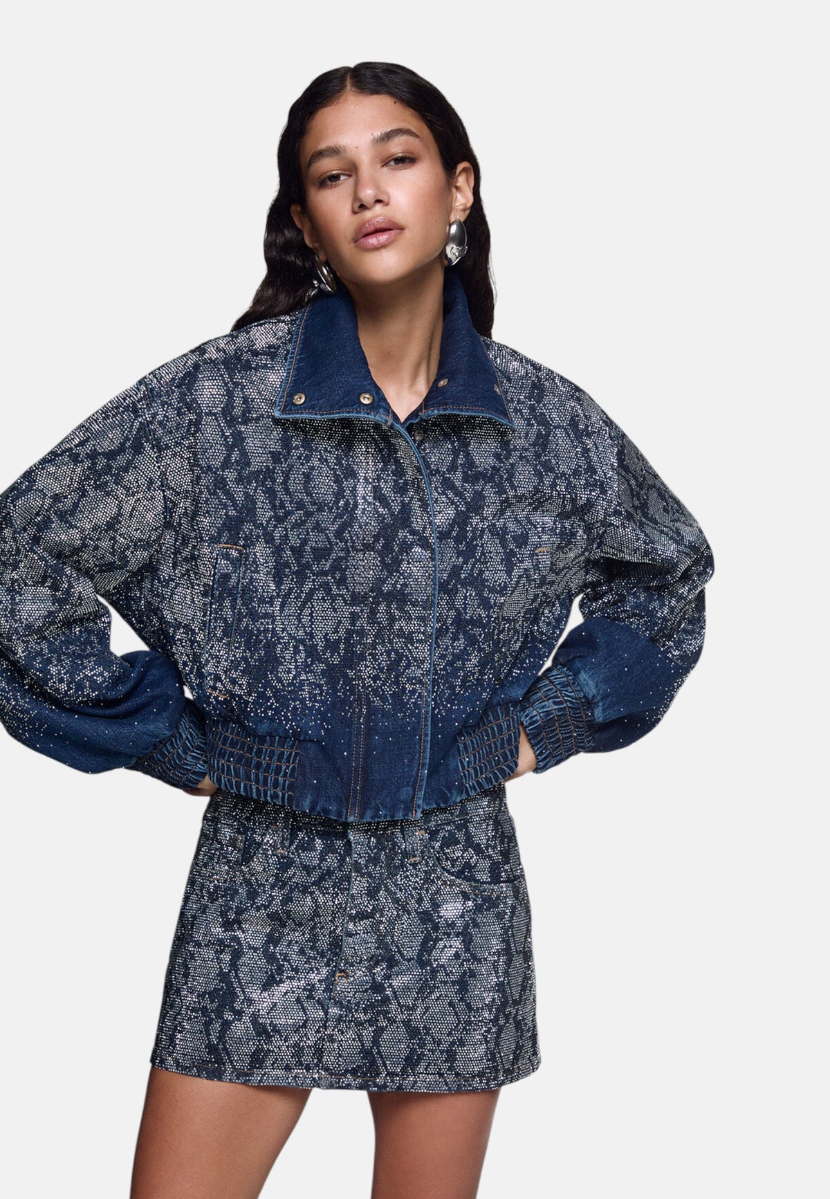 Giacca Bomber Donna Liu Jo In Denim Con Strass Sfumati  UF6521D4854