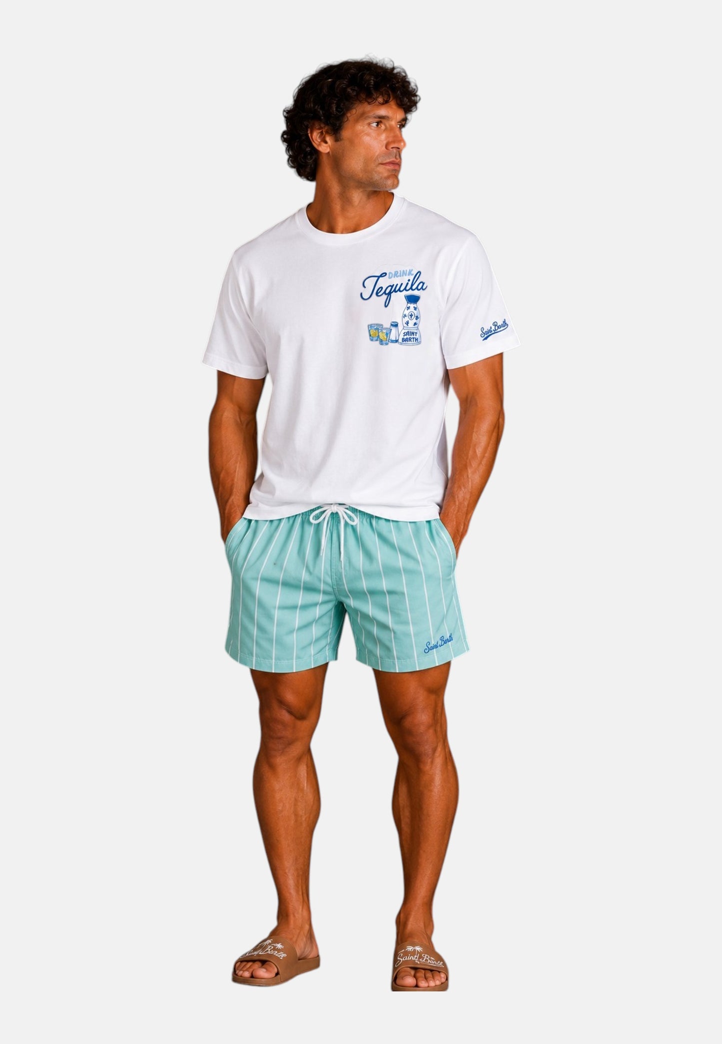 T-Shirt Manica Corta Uomo Mc2 Saint Barth Stampa/Ricamo Fronte E Retro Drink Tequila Portland PRL0002