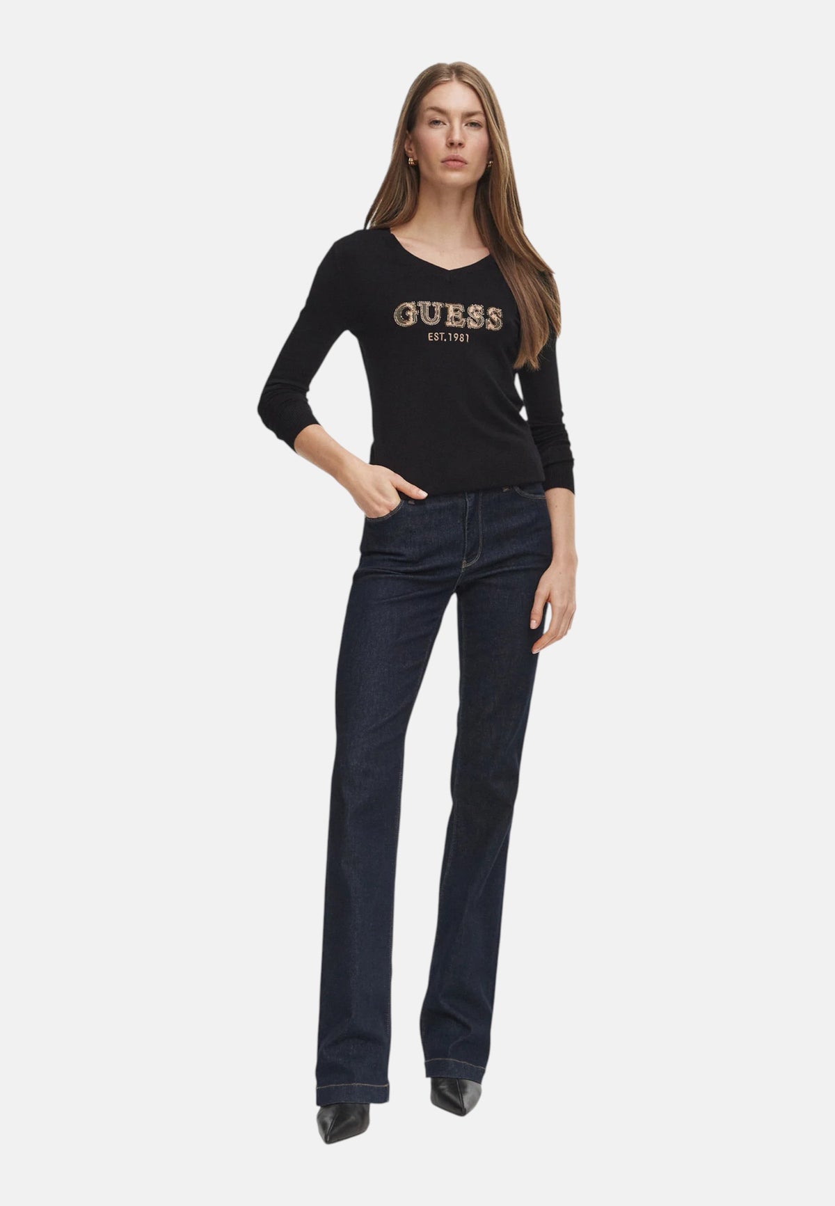Maglione Scollo A V Donna Guess Logo Hannah W6BR55Z1456