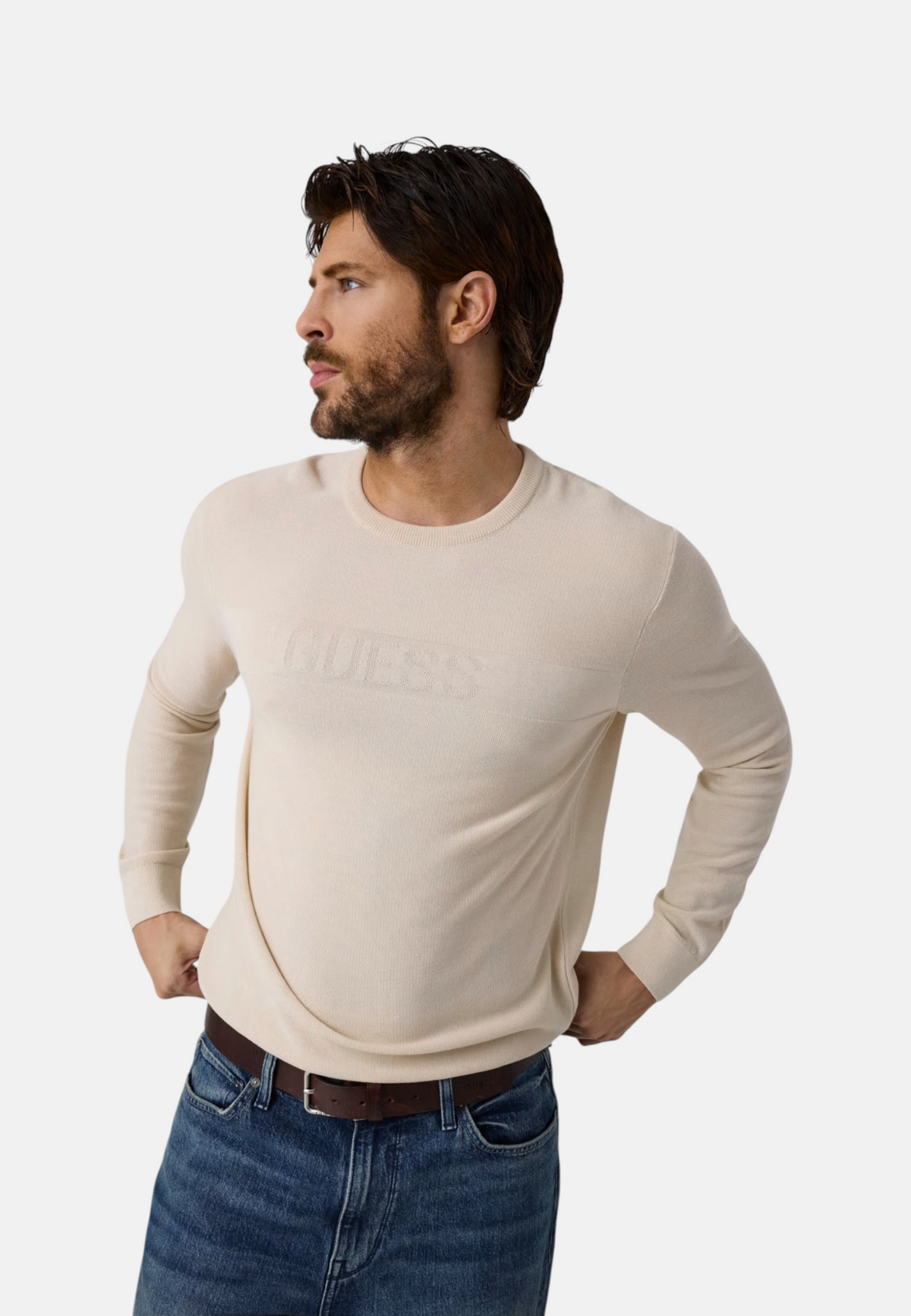 Maglione A Girocollo Uomo Guess Stitched Logo Mike M6YR17Z0922