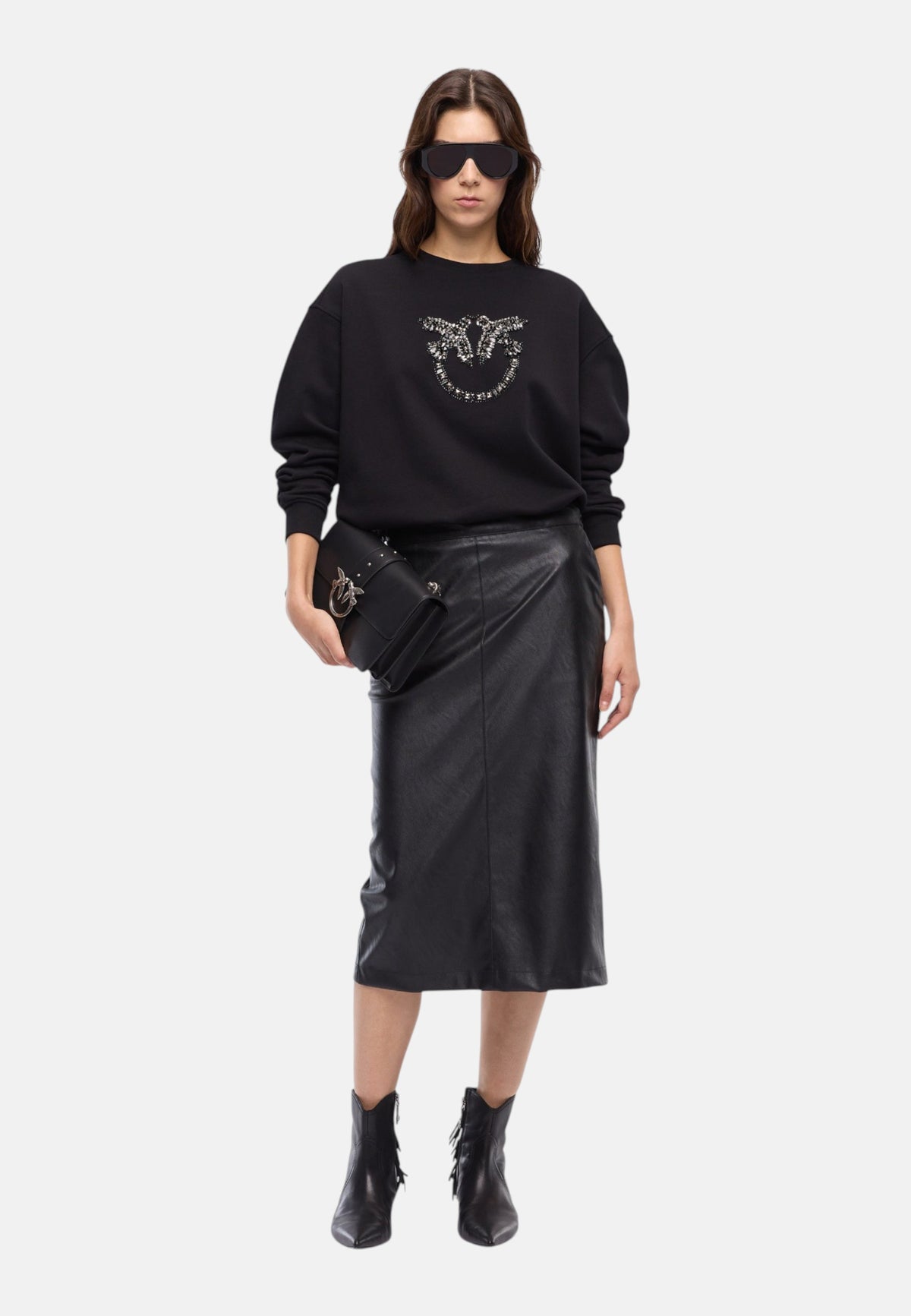Felpa A Girocollo Donna Pinko Girocollo, maniche lunghe, linea morbida, logo Love Birds con cristalli sul davanti, collo polsini e fondo a costine Nelly 100534A3JQ