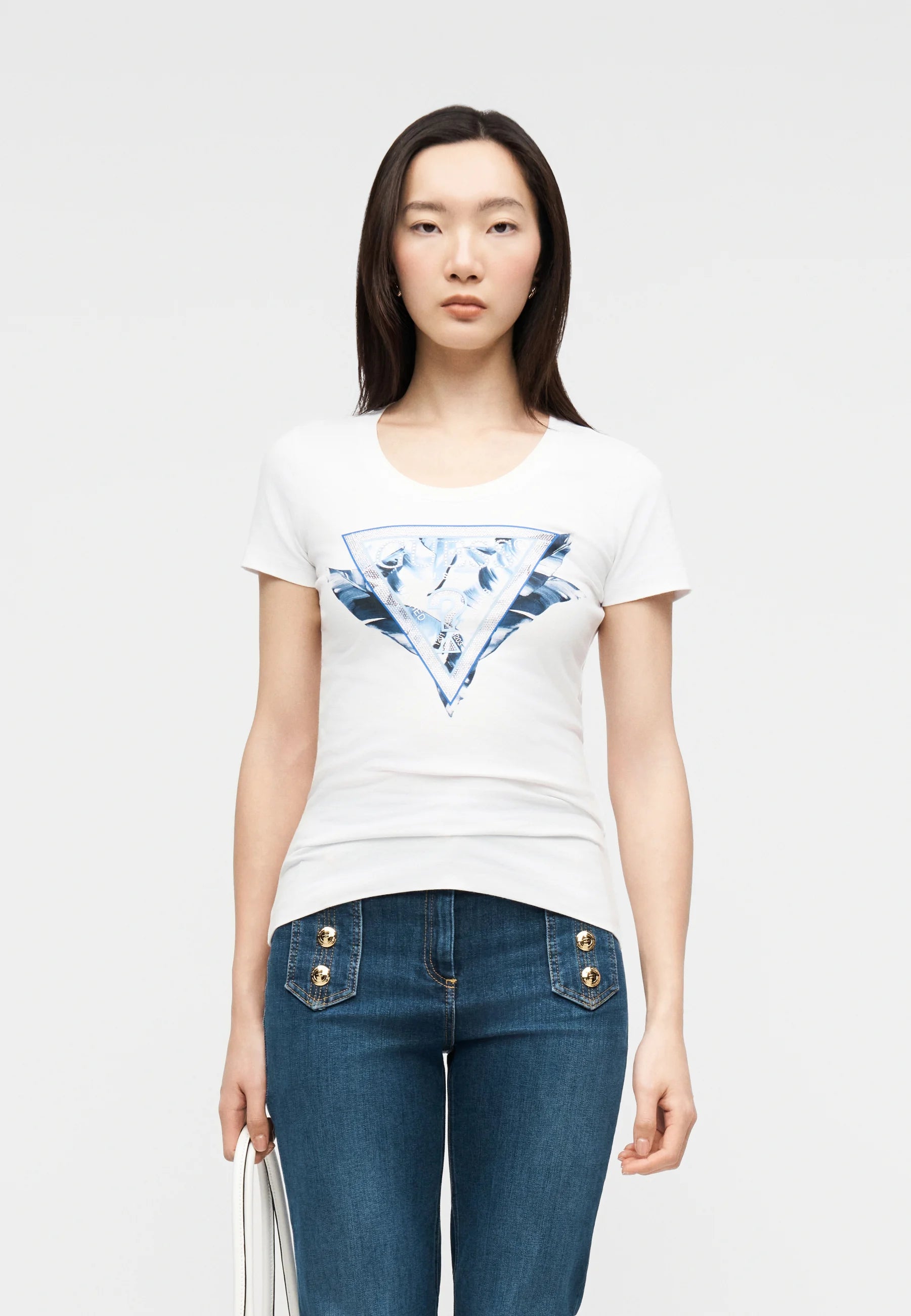T-Shirt Manica Corta Donna Guess  Feather Triangle W6GI11K3026