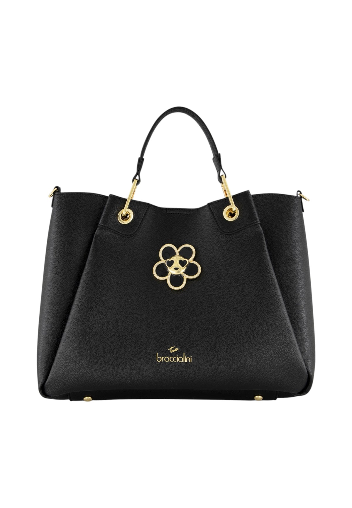 Borsa A Mano Donna Braccialini A Bauletto, Doppio con tracolla removibile e regolabile, Chiusura con clip, Con pochette interna removibile, Charm gioiello a forma di margherita, Dimensioni: 36 x 17 x 29 Cm Amy Bijoux B19212YY