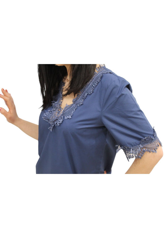 Blusa Manica Corta Donna White Wise Scollo A V  WW28223