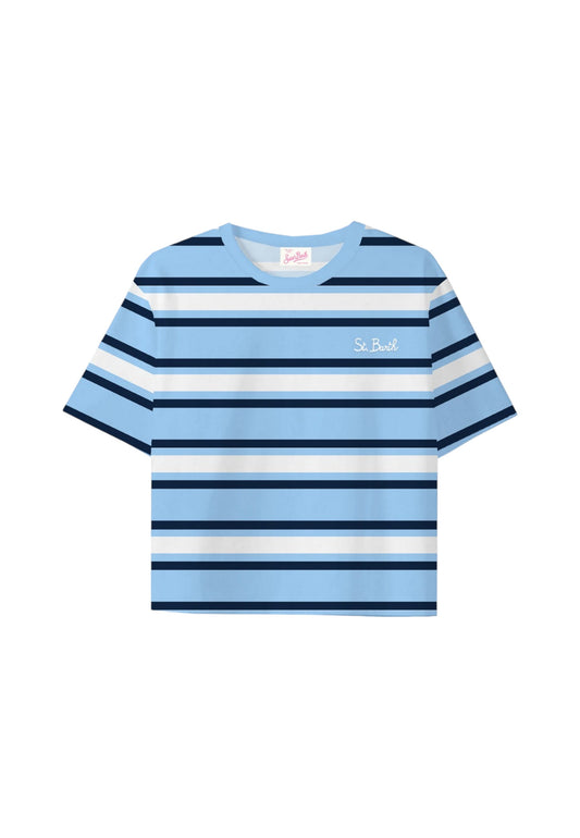 T-Shirt Manica Corta Donna Mc2 Saint Barth Stripes D Embroidery Crop Malia MALA001
