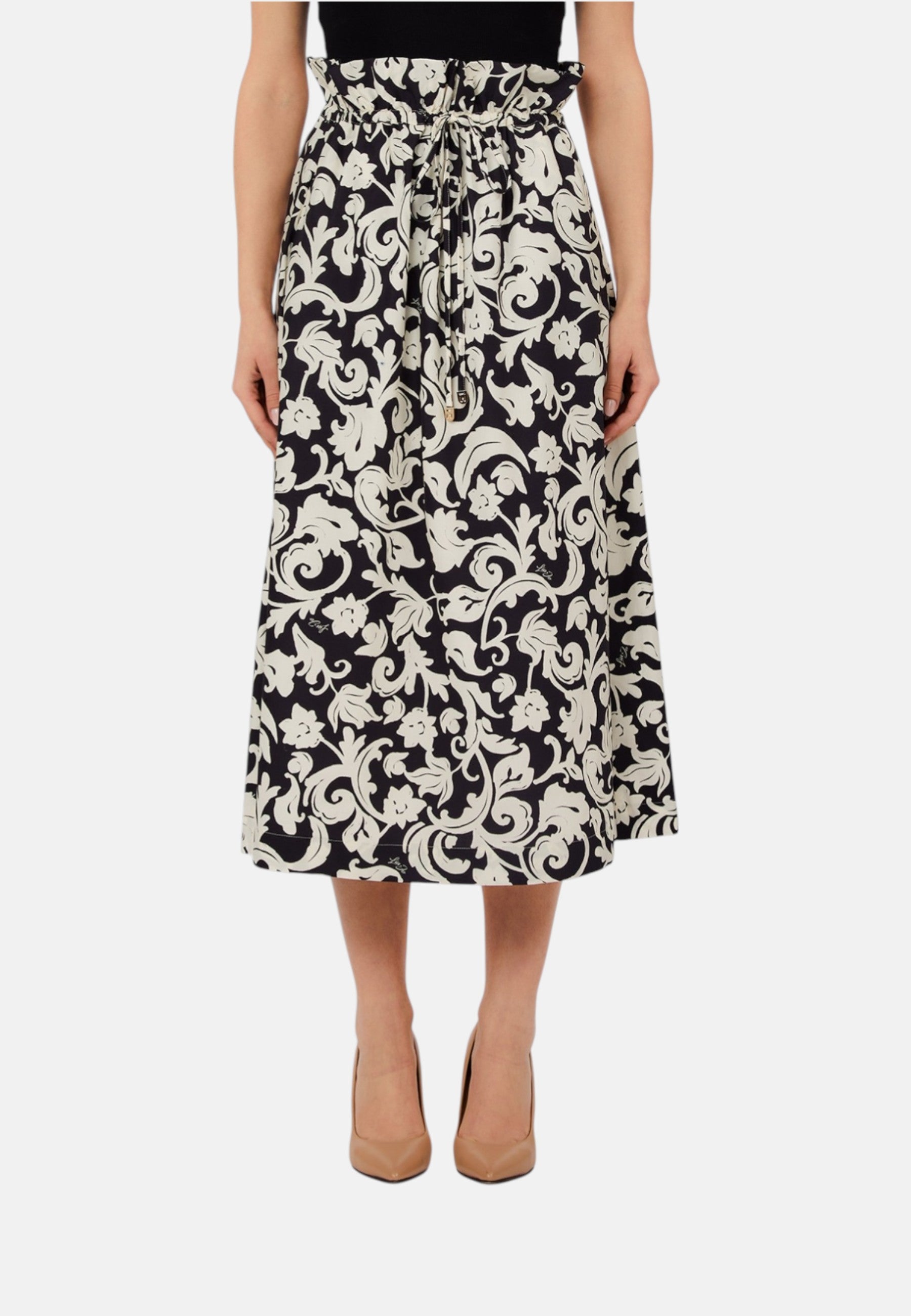 Gonna Lunga Donna Liu Jo Stampa Arabesco Nero E Bianco A Contrasto Linea 3.0 WA6353T4853