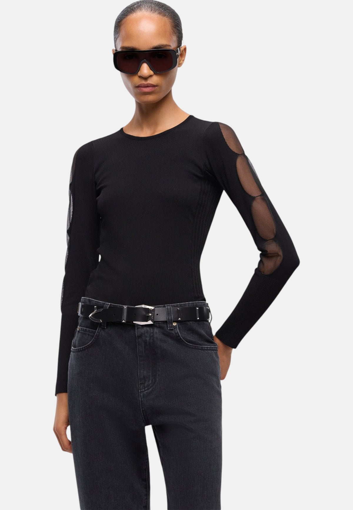 Maglione A Girocollo Donna Pinko Vestibilit� aderente, girocollo, maniche lunghe, polsini allungati a costine, aperture con inserti trasparenti sulle maniche, logo jacquard sul retro Antibes 107198A3H3