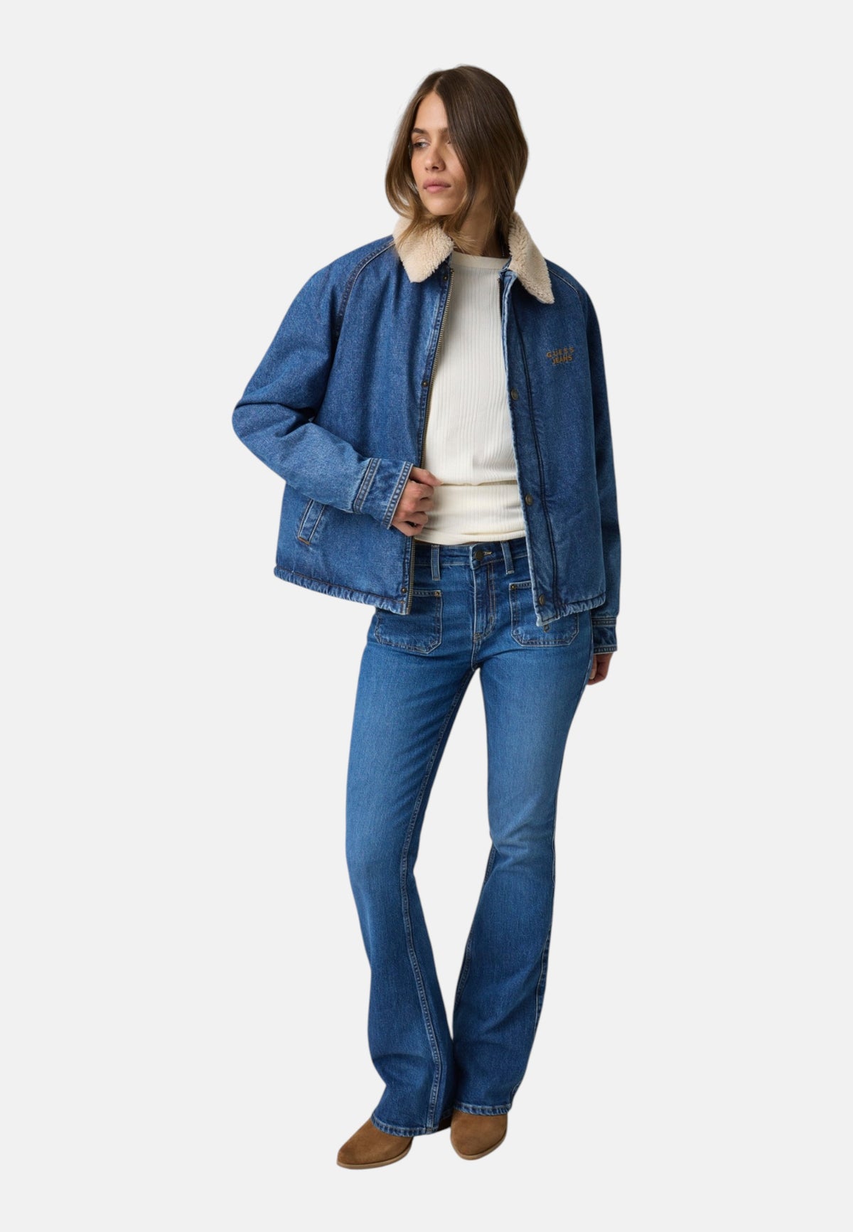 Giacca Jeans Donna Guess Linea boxy, Effetto teddy Gj W6BN03D1813