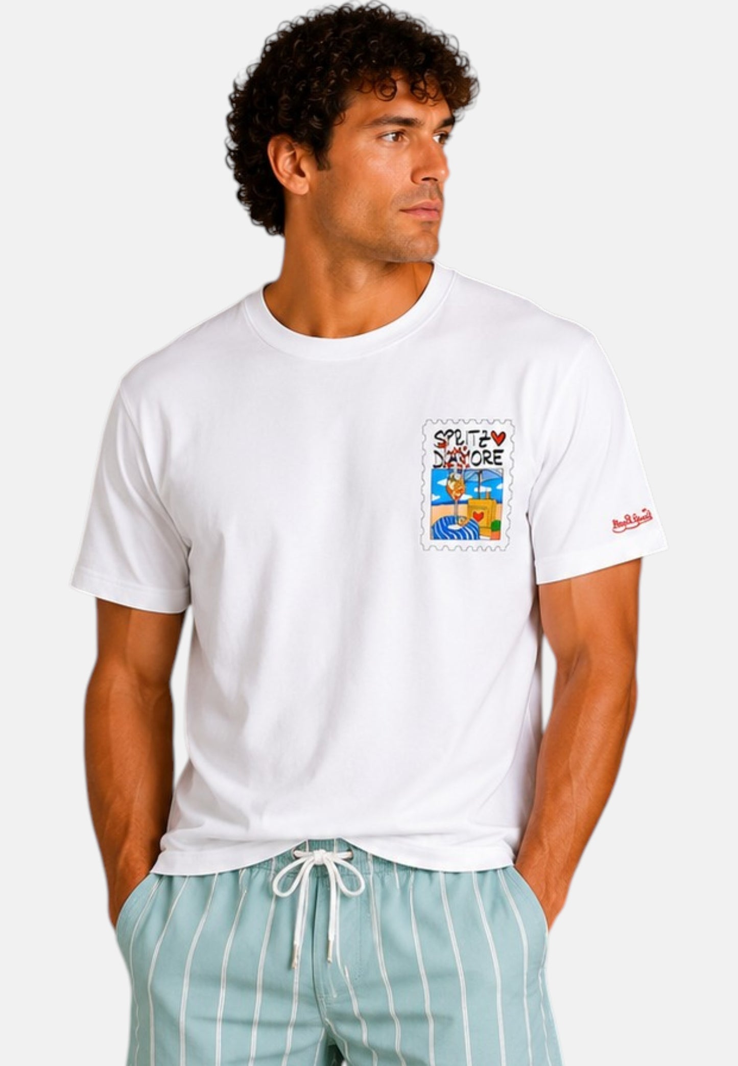 T-Shirt Manica Corta Uomo Mc2 Saint Barth Stampa/Ricamo Fronte E Retro Spritz Amore Portland PRL0002