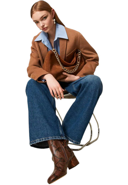 Borsa A Spalla Donna Twinset Grande In Camoscio Manico In Catena Logo  252TB7162