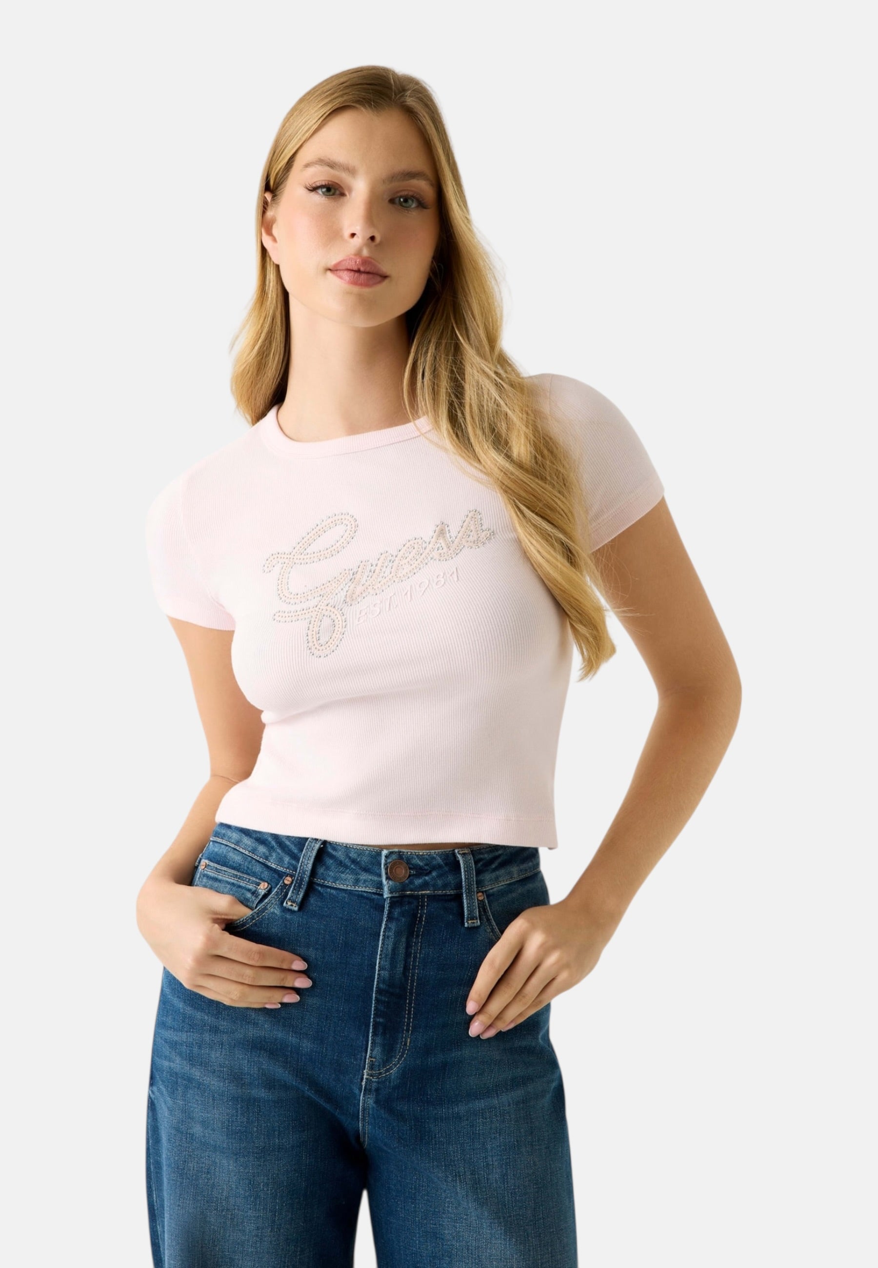 T-Shirt Manica Corta Donna Guess  Guess Studs Script W6RI22KA0H1