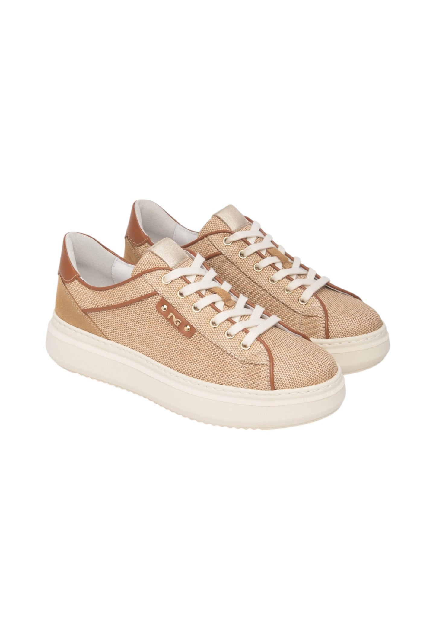 Sneakers Basse Donna Nero Giardini Effetto Paglia Con Inserti In Pelle E Logo Metallico  E615282D